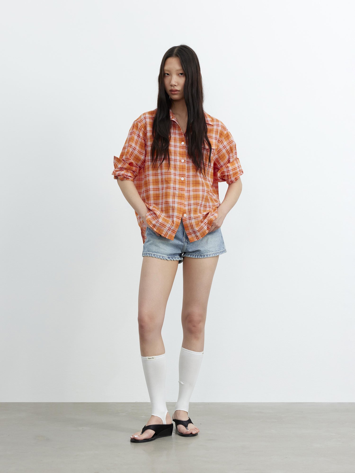 AFTADAWN Textured Contrast Plaid High Count Cotton Polo Shirt