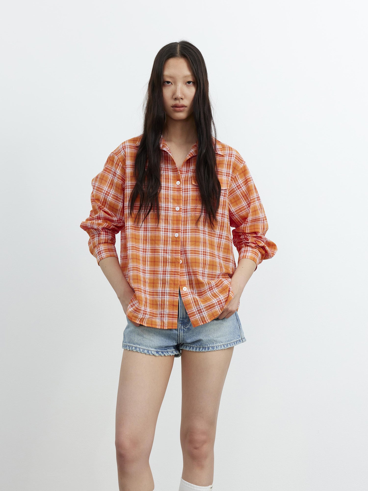 AFTADAWN Textured Contrast Plaid High Count Cotton Polo Shirt