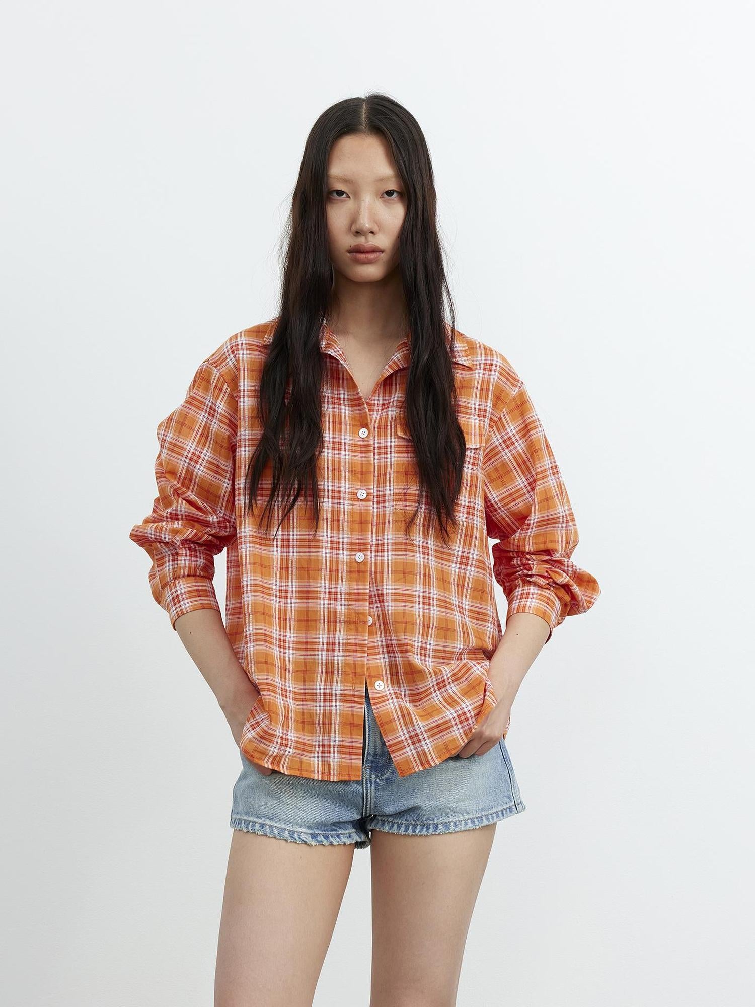 AFTADAWN Textured Contrast Plaid High Count Cotton Polo Shirt