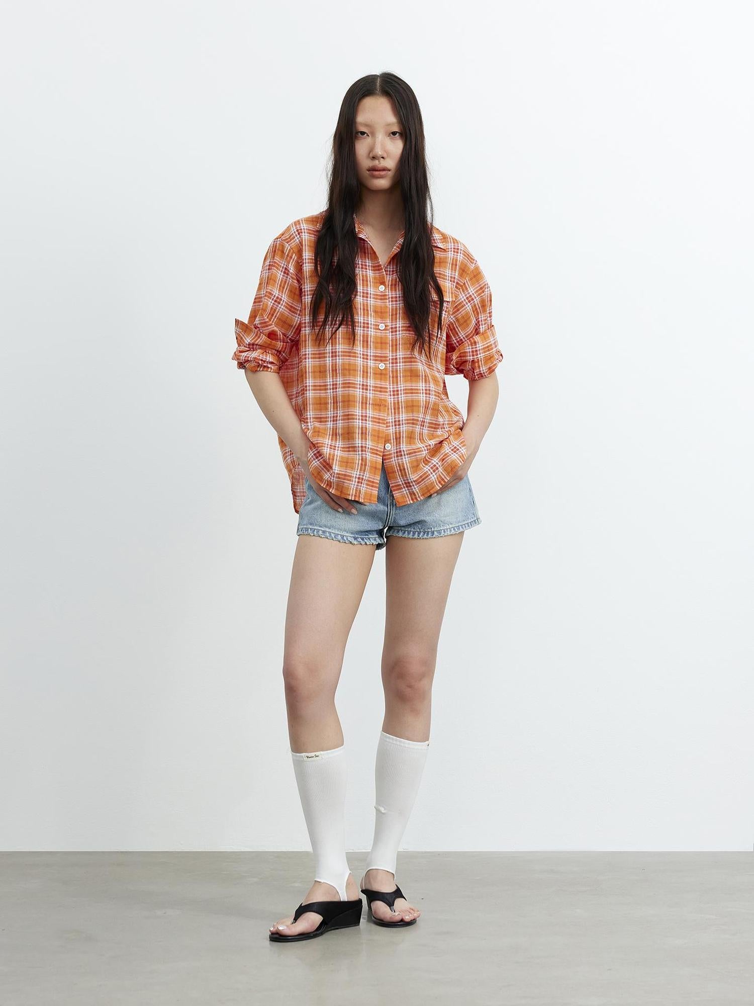 AFTADAWN Textured Contrast Plaid High Count Cotton Polo Shirt