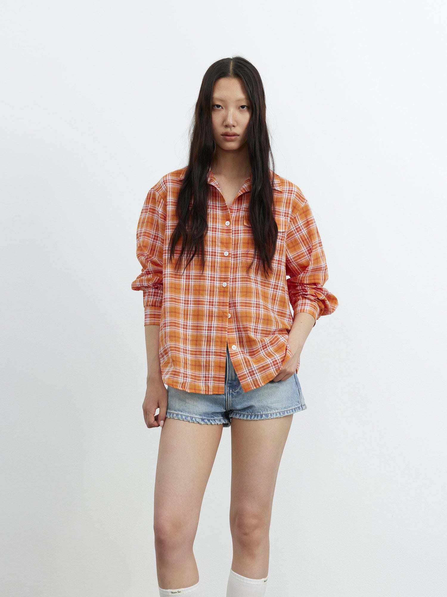 AFTADAWN Textured Contrast Plaid High Count Cotton Polo Shirt