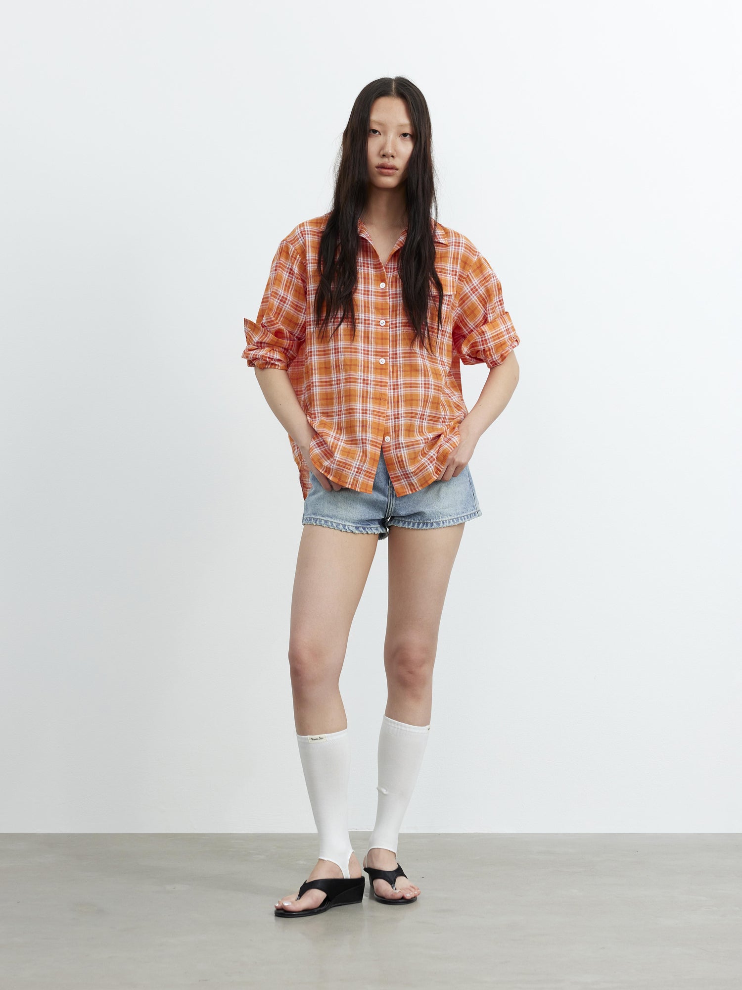 AFTADAWN Textured Contrast Plaid High Count Cotton Polo Shirt