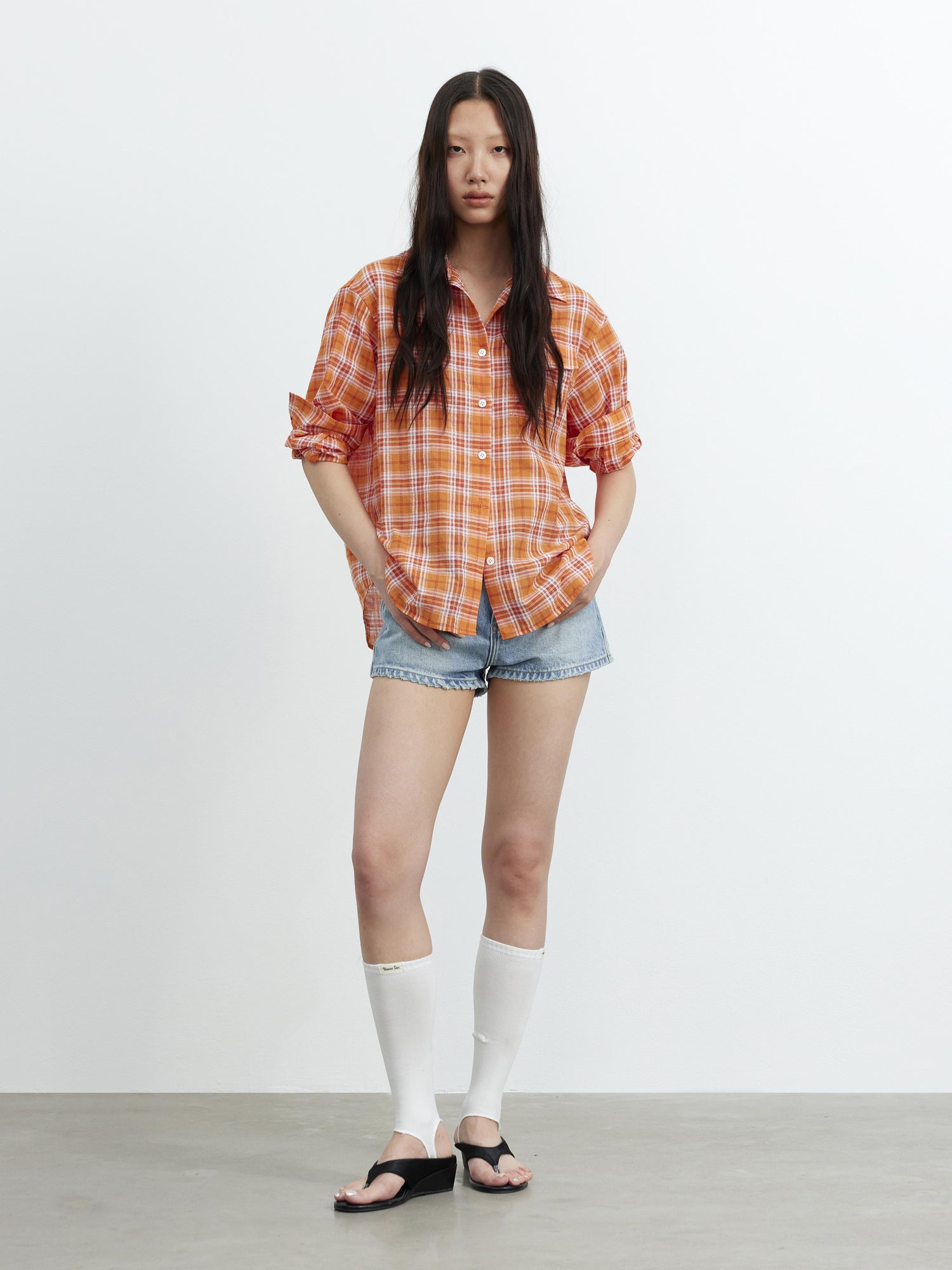 AFTADAWN Textured Contrast Plaid High Count Cotton Polo Shirt