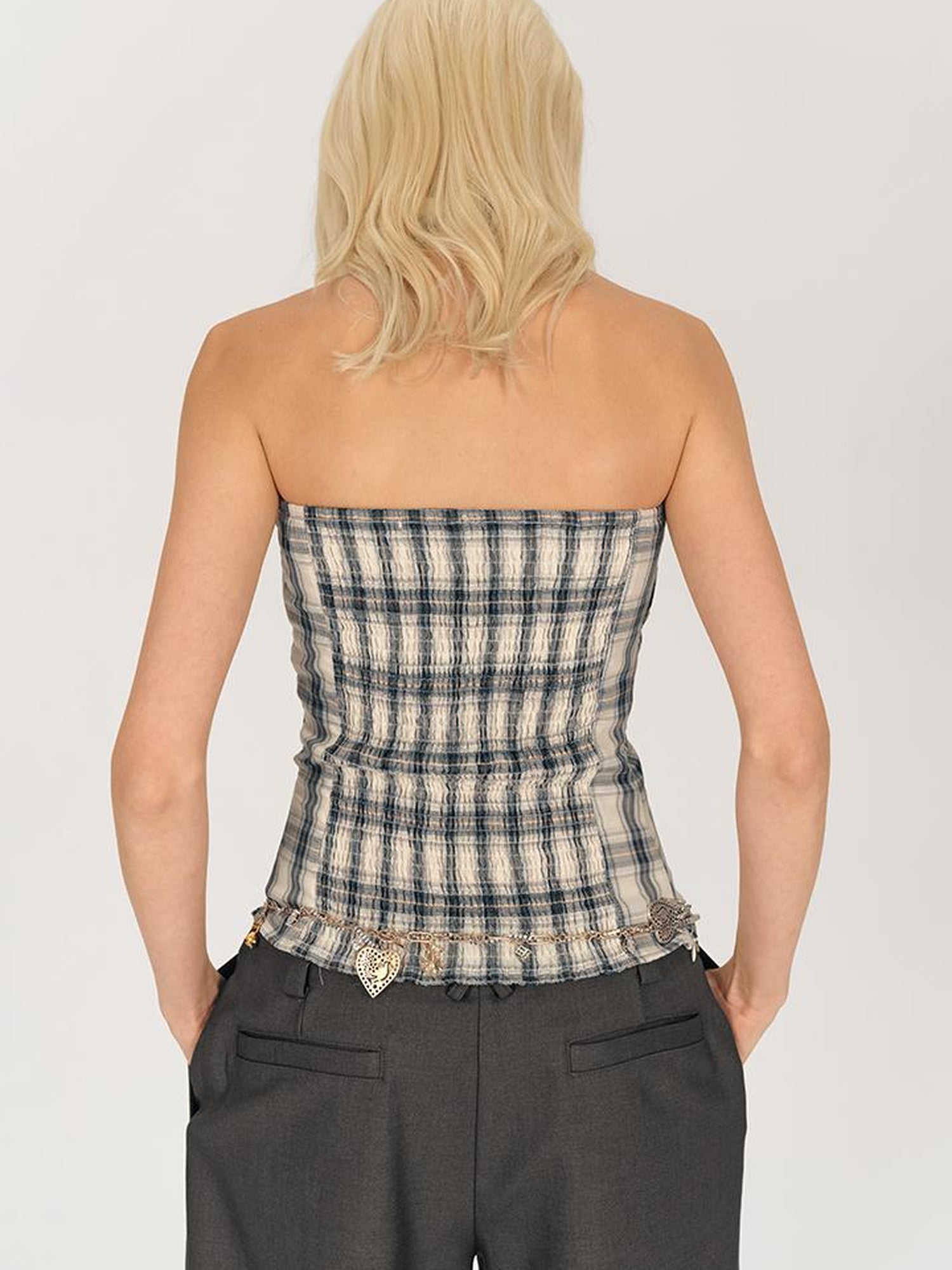 AFTADAWN Textured Crepe Draped Neck Tie Waist Top