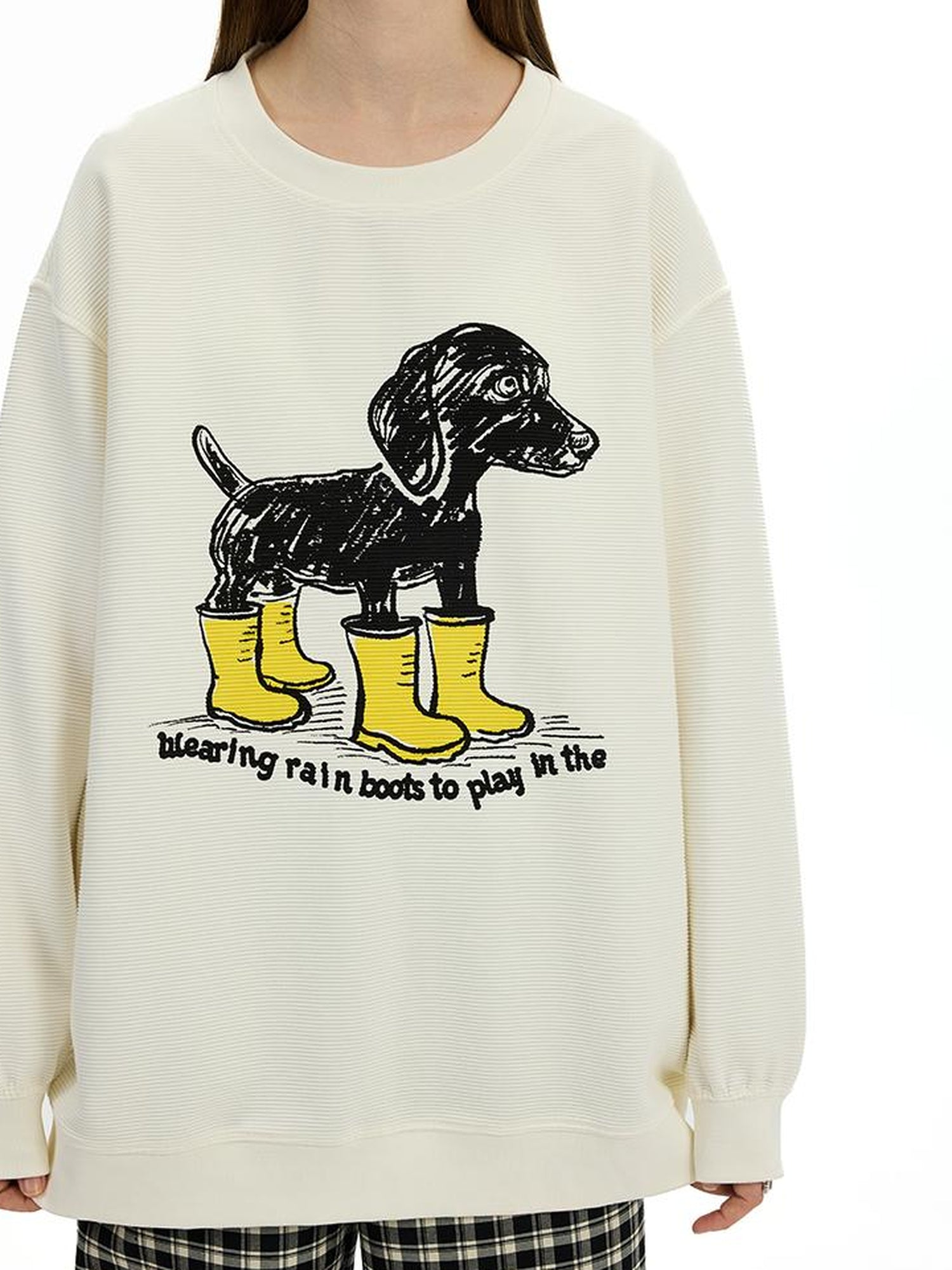 AFTADAWN Textured Dachshund Print Relaxed Fit Sweatshirt