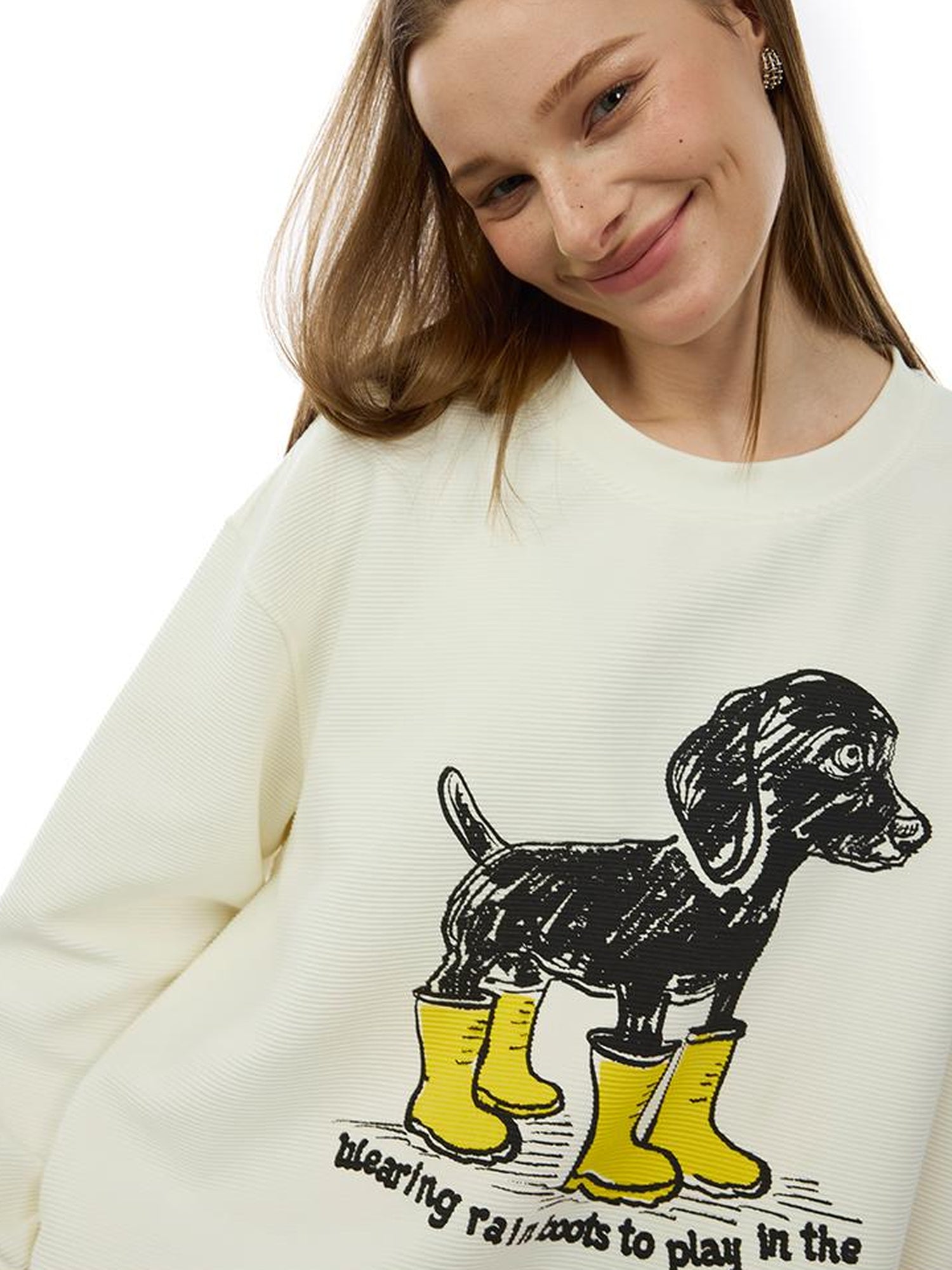AFTADAWN Textured Dachshund Print Relaxed Fit Sweatshirt