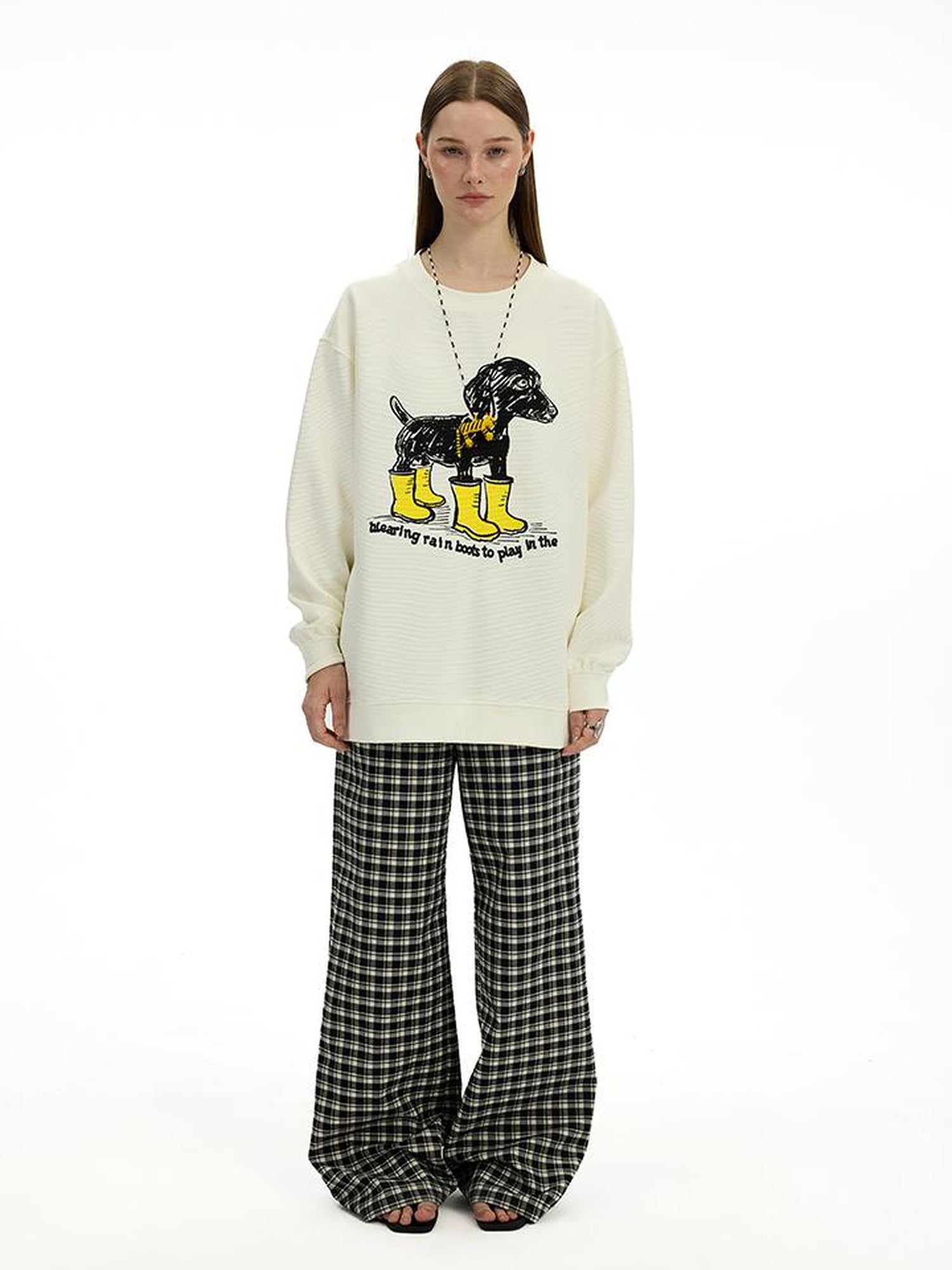 AFTADAWN Textured Dachshund Print Relaxed Fit Sweatshirt