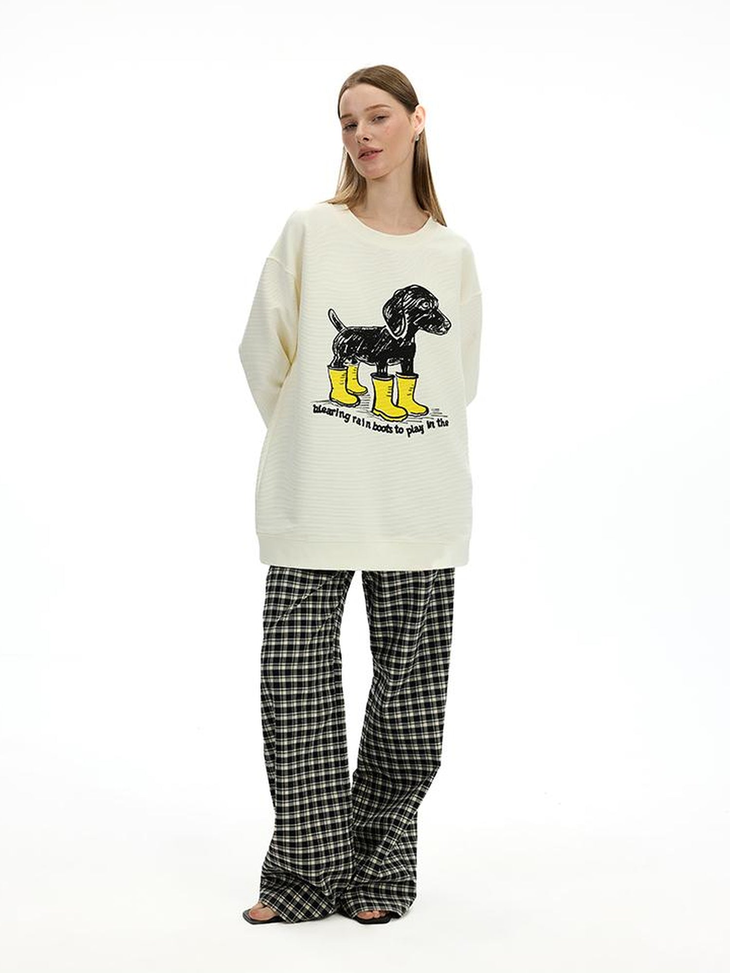 AFTADAWN Textured Dachshund Print Relaxed Fit Sweatshirt
