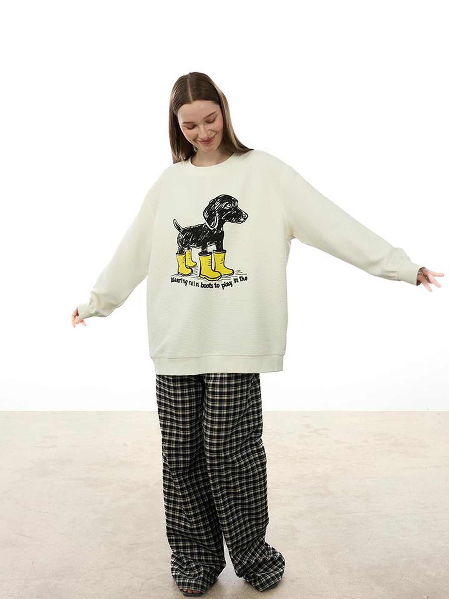AFTADAWN Textured Dachshund Print Relaxed Fit Sweatshirt