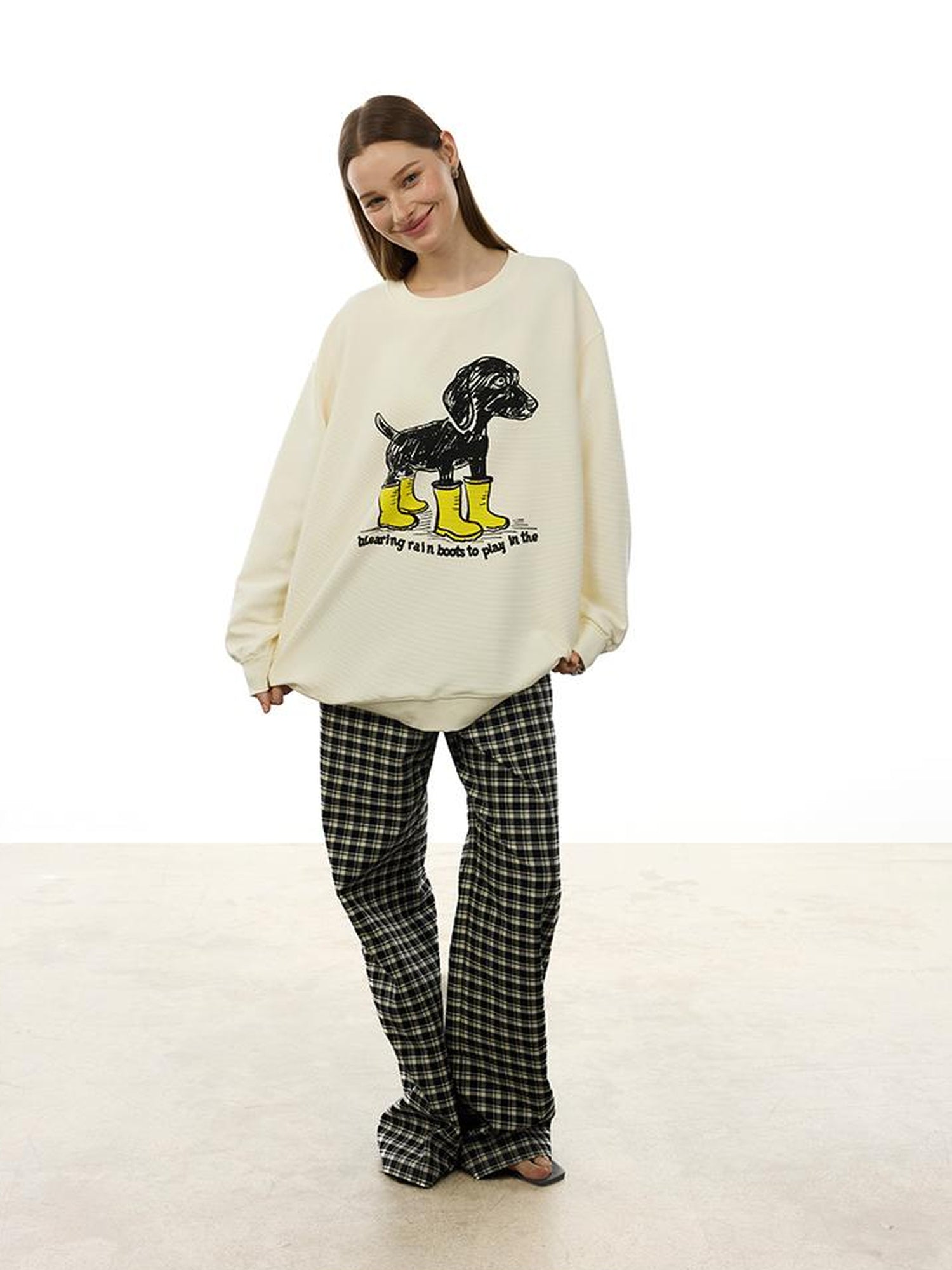 AFTADAWN Textured Dachshund Print Relaxed Fit Sweatshirt