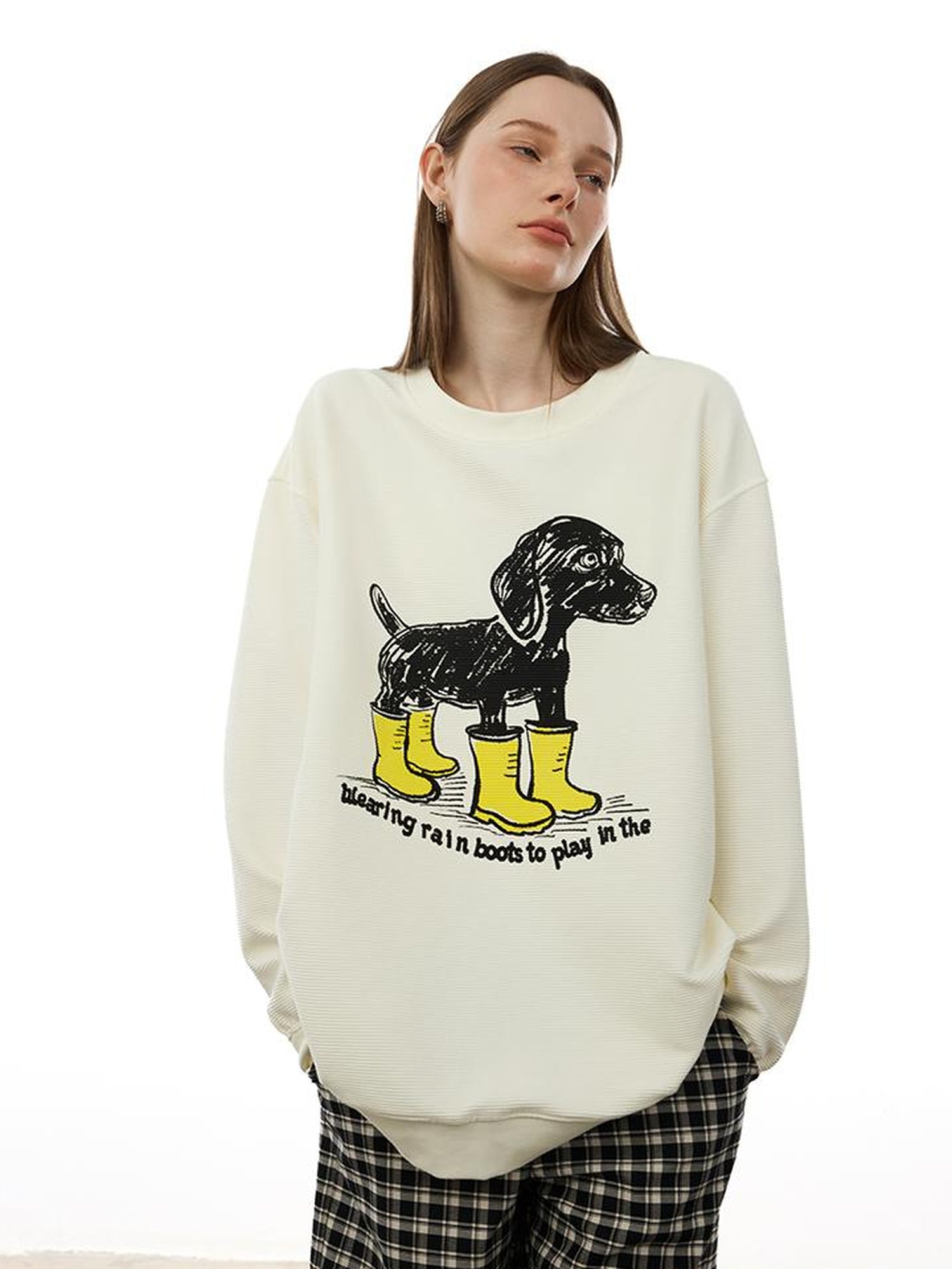 AFTADAWN Textured Dachshund Print Relaxed Fit Sweatshirt