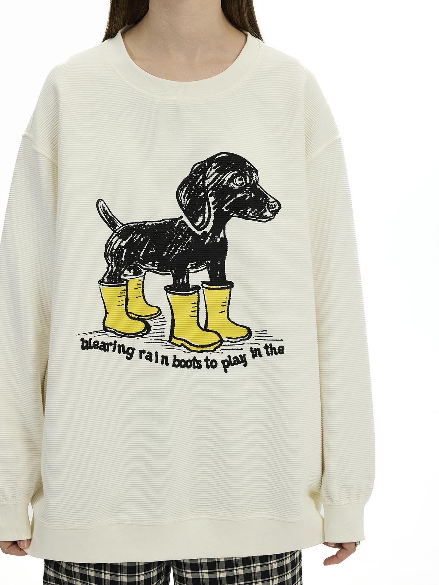 AFTADAWN Textured Dachshund Print Relaxed Fit Sweatshirt
