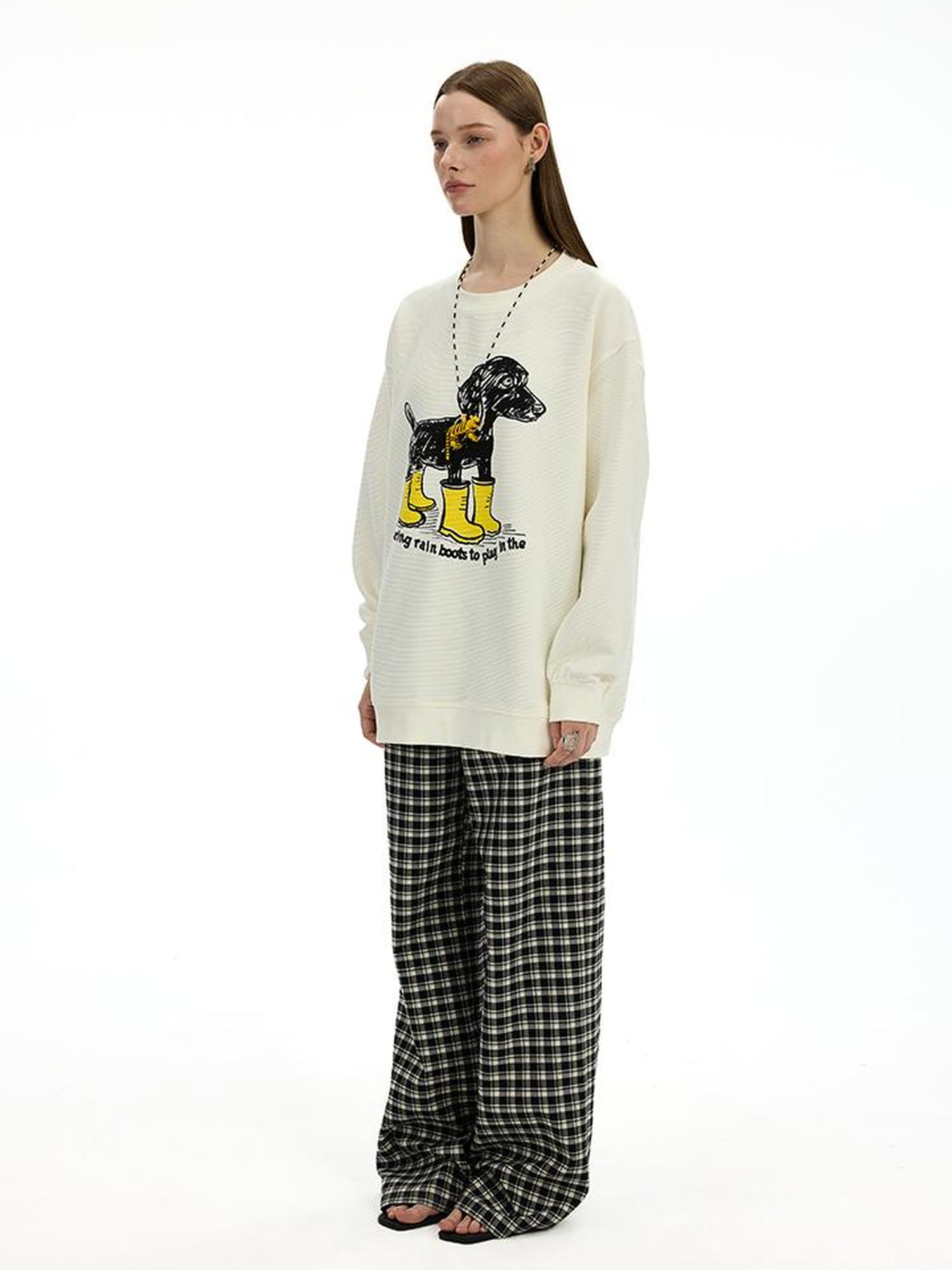 AFTADAWN Textured Dachshund Print Relaxed Fit Sweatshirt