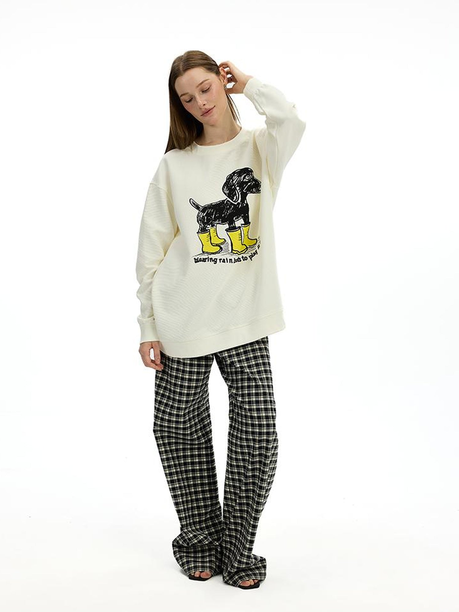 AFTADAWN Textured Dachshund Print Relaxed Fit Sweatshirt