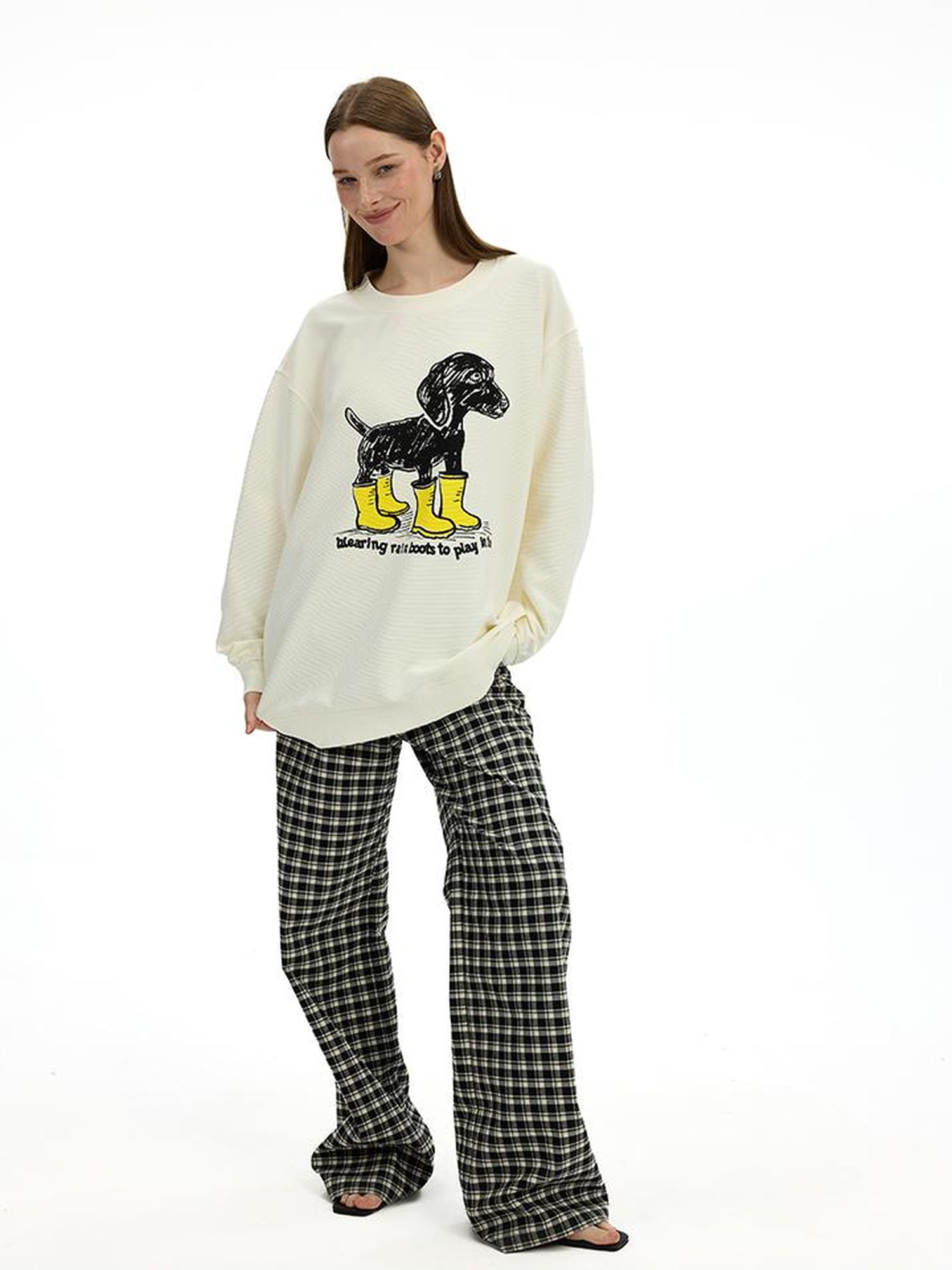 AFTADAWN Textured Dachshund Print Relaxed Fit Sweatshirt