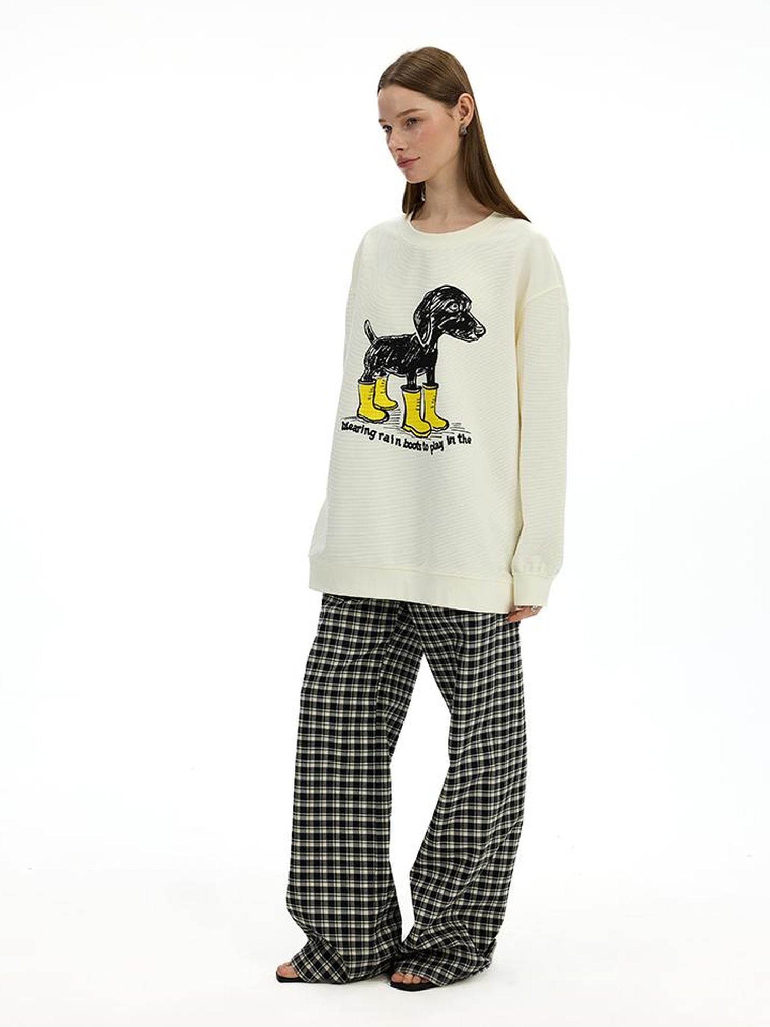 AFTADAWN Textured Dachshund Print Relaxed Fit Sweatshirt