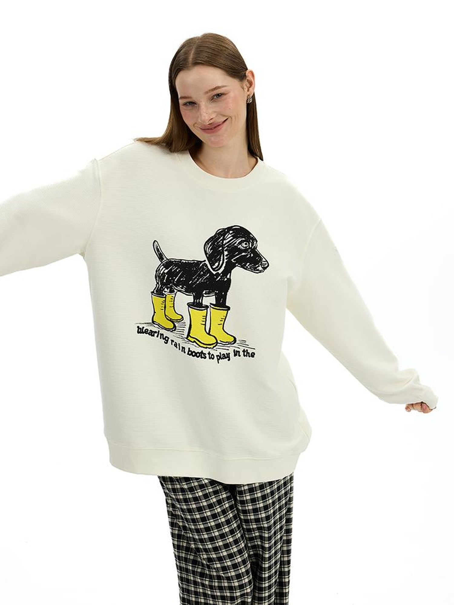 AFTADAWN Textured Dachshund Print Relaxed Fit Sweatshirt
