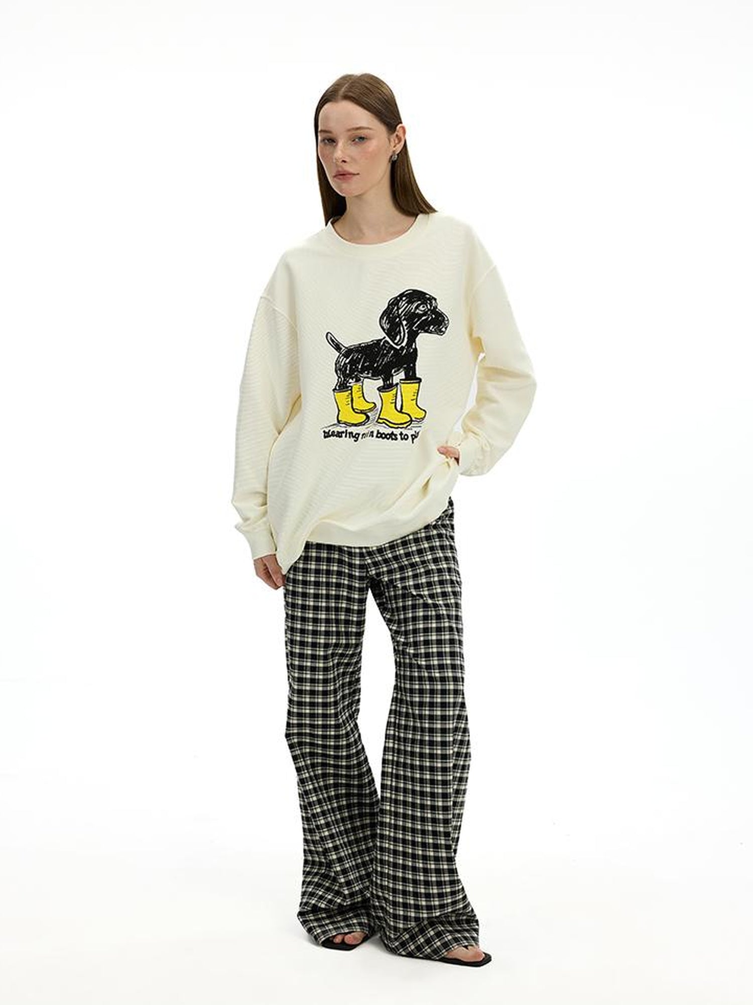 AFTADAWN Textured Dachshund Print Relaxed Fit Sweatshirt