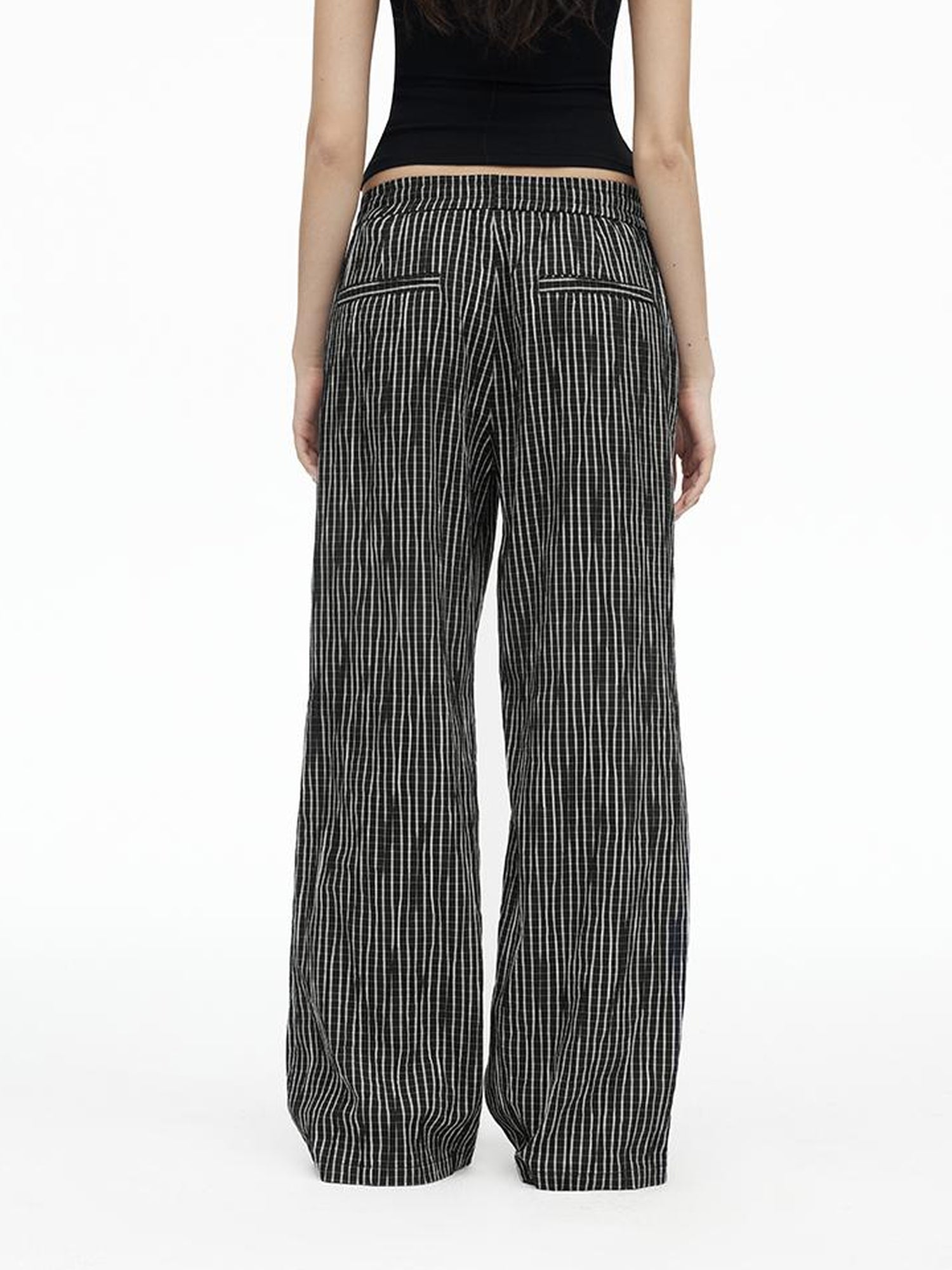 AFTADAWN Textured Grid Cotton Tapered Pants With Beaded Drawstring