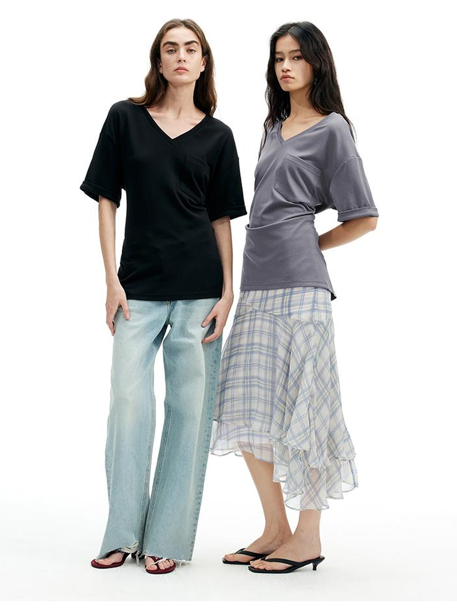 AFTADAWN Textured Grid Fishtail Skirt With Sheer Asymmetrical Hem