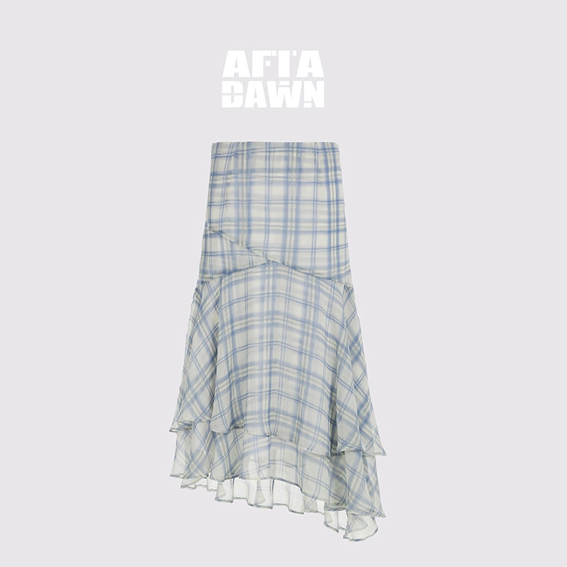 AFTADAWN_Textured_Grid_Fishtail_Skirt_With_Sheer_Asymmetrical_Hem_MISSTT