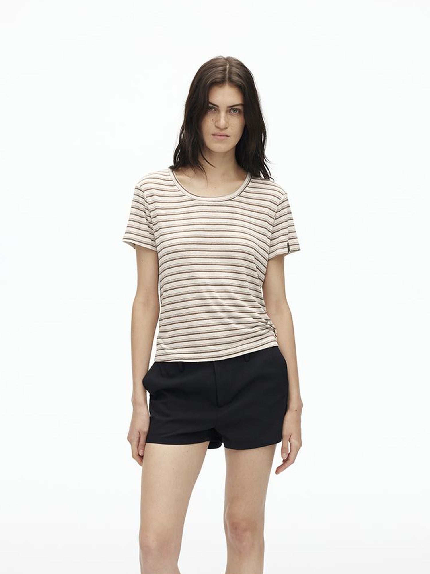 AFTADAWN Textured Linen Cotton Blend Striped Crewneck Tee