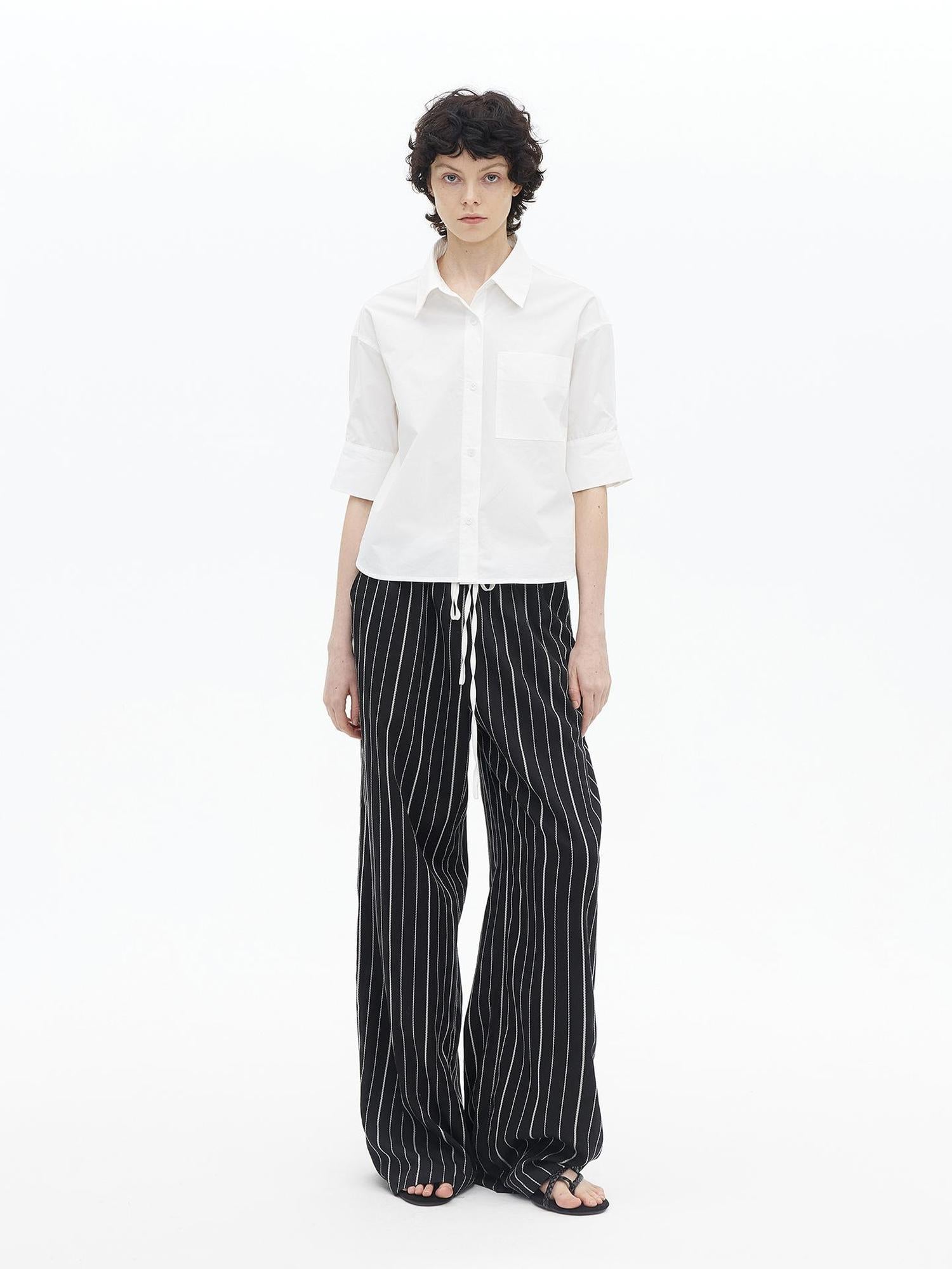 AFTADAWN Textured Lycel Wide Leg Pants With Contrast Waistband