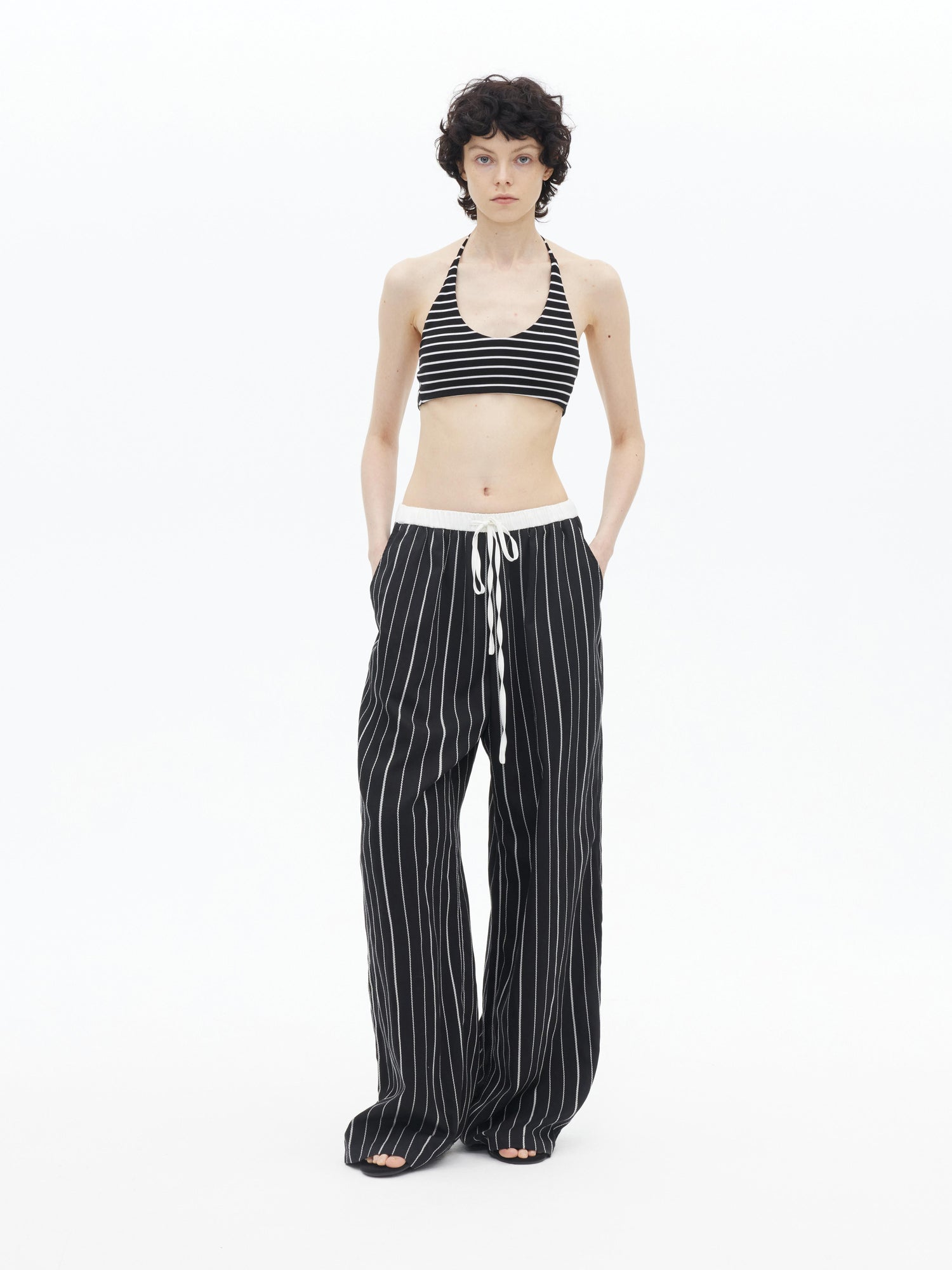 AFTADAWN Textured Lycel Wide Leg Pants With Contrast Waistband