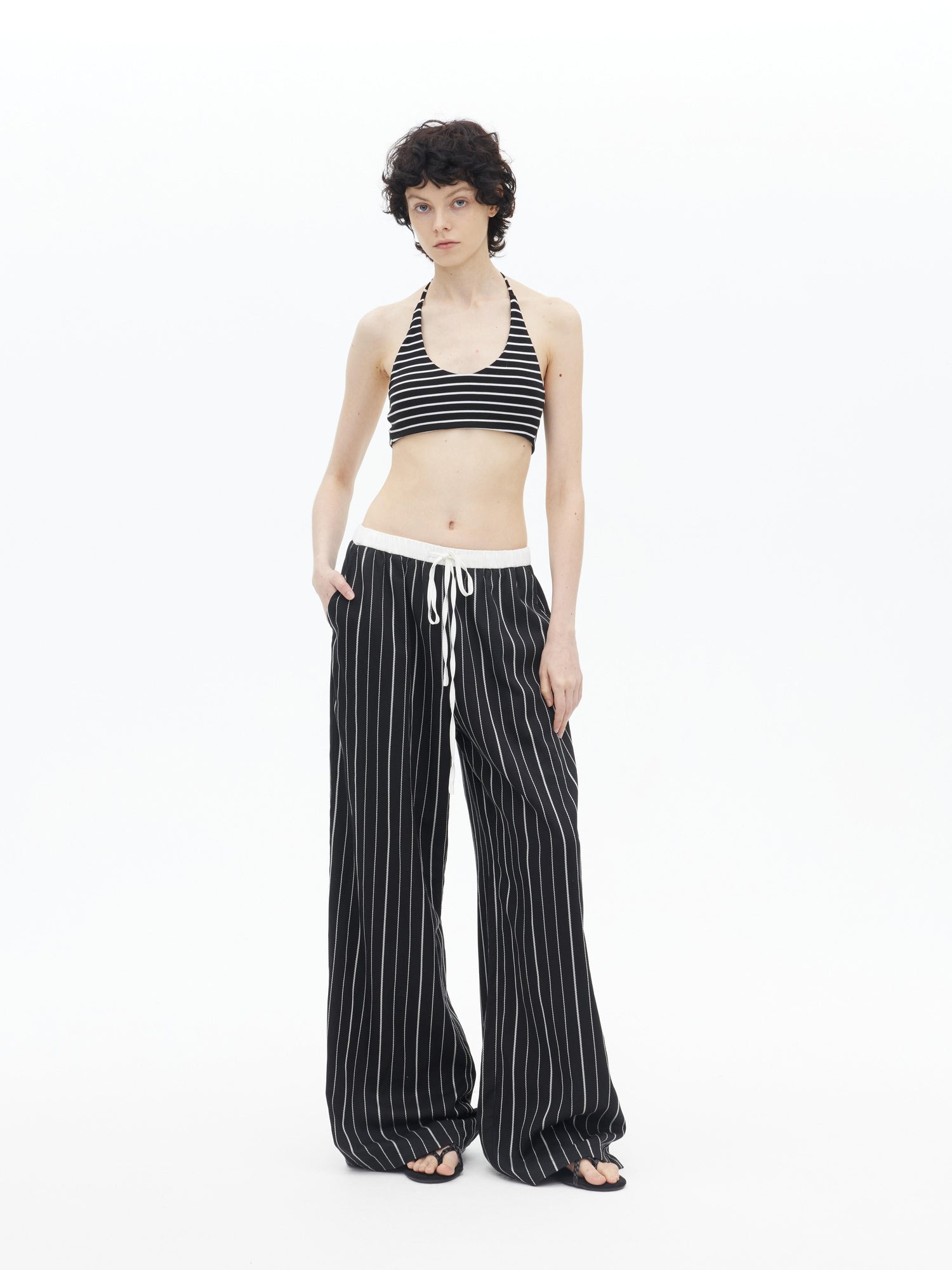 AFTADAWN Textured Lycel Wide Leg Pants With Contrast Waistband