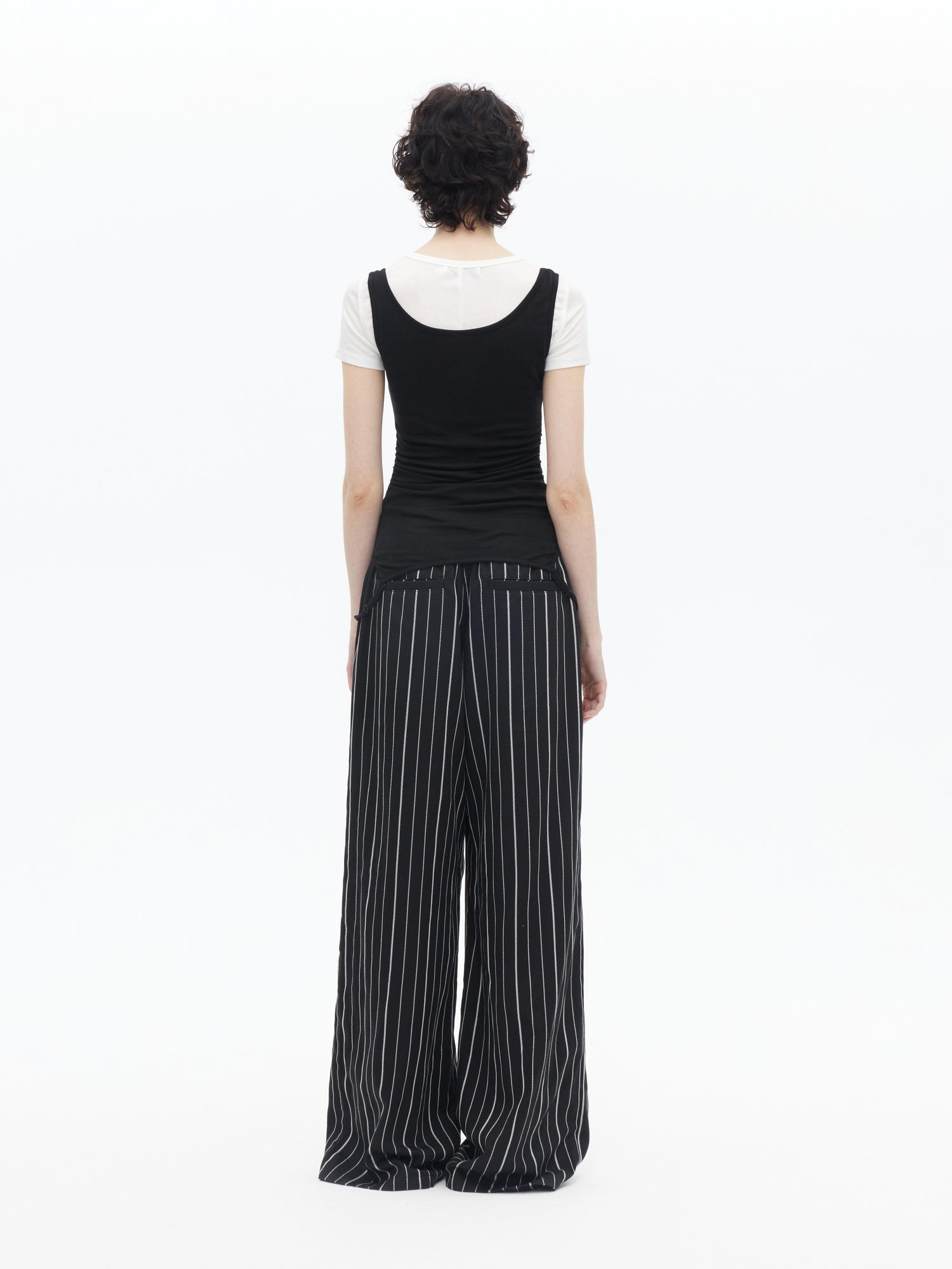 AFTADAWN Textured Lycel Wide Leg Pants With Contrast Waistband