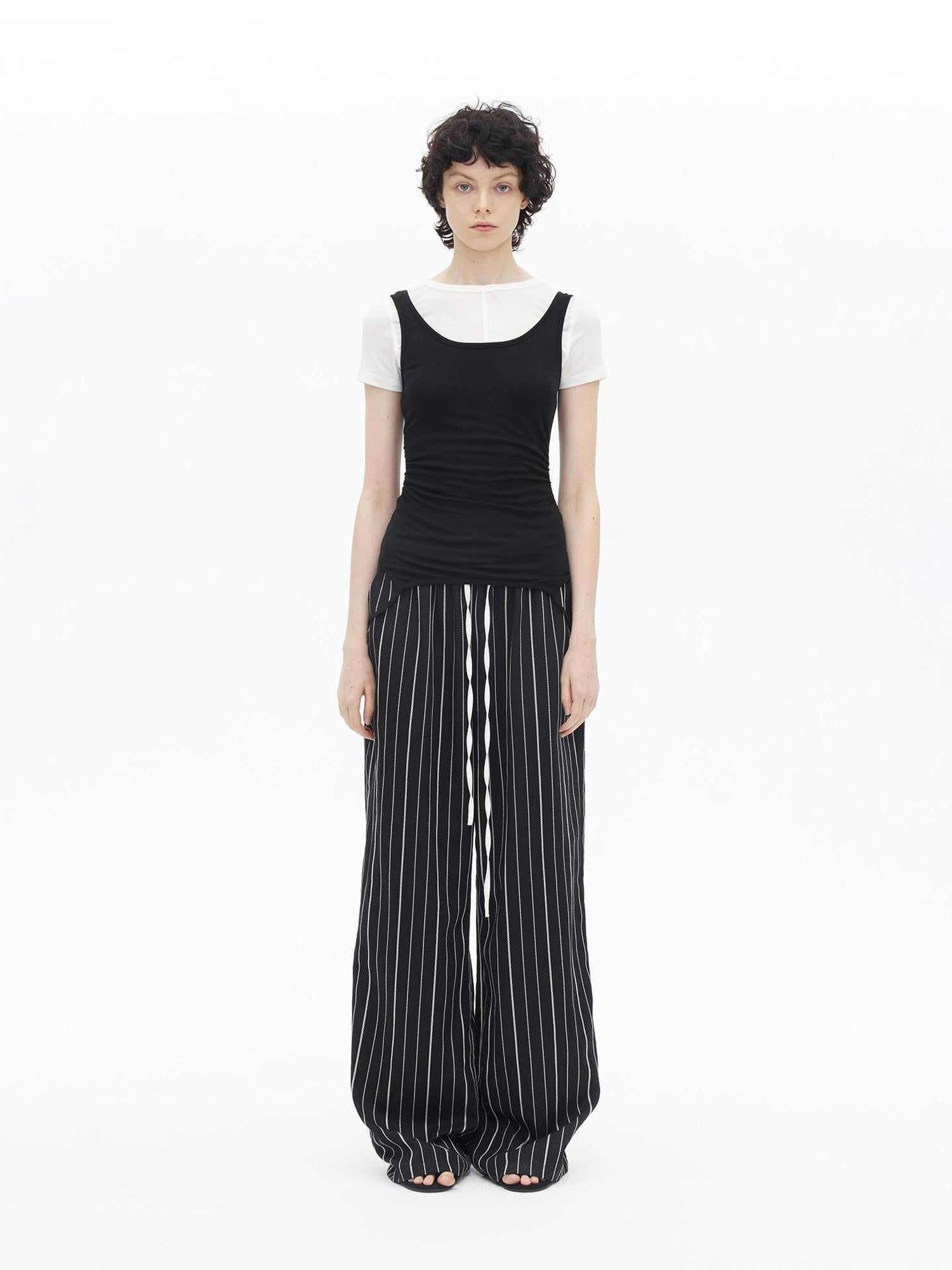 AFTADAWN Textured Lycel Wide Leg Pants With Contrast Waistband