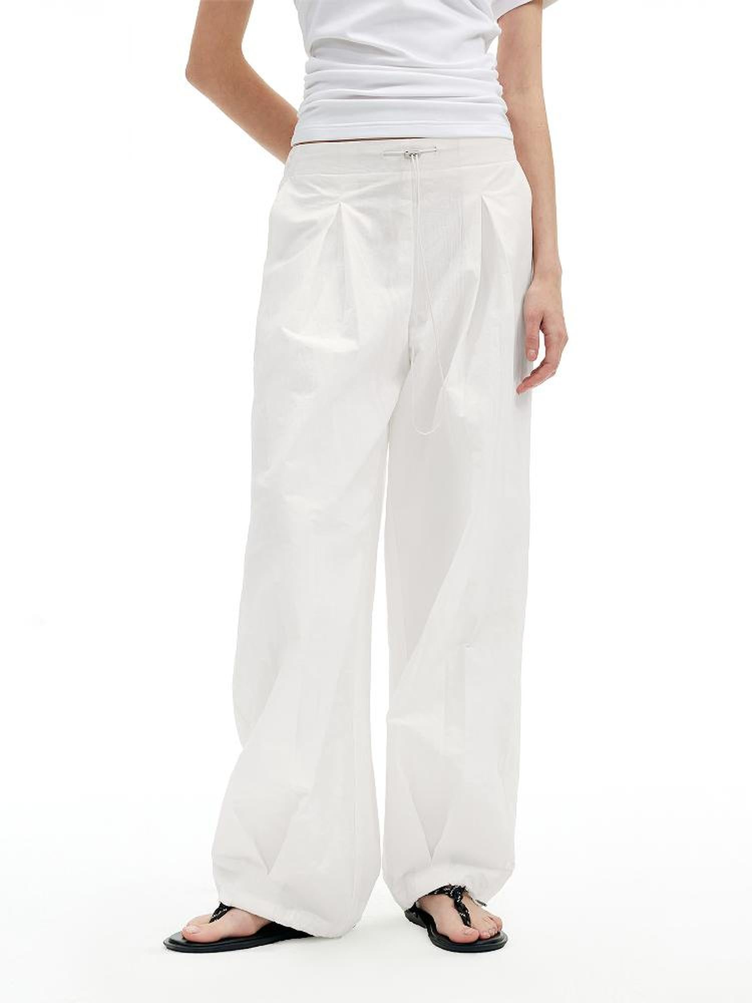 AFTADAWN Textured Pleat White Wide Leg Trousers
