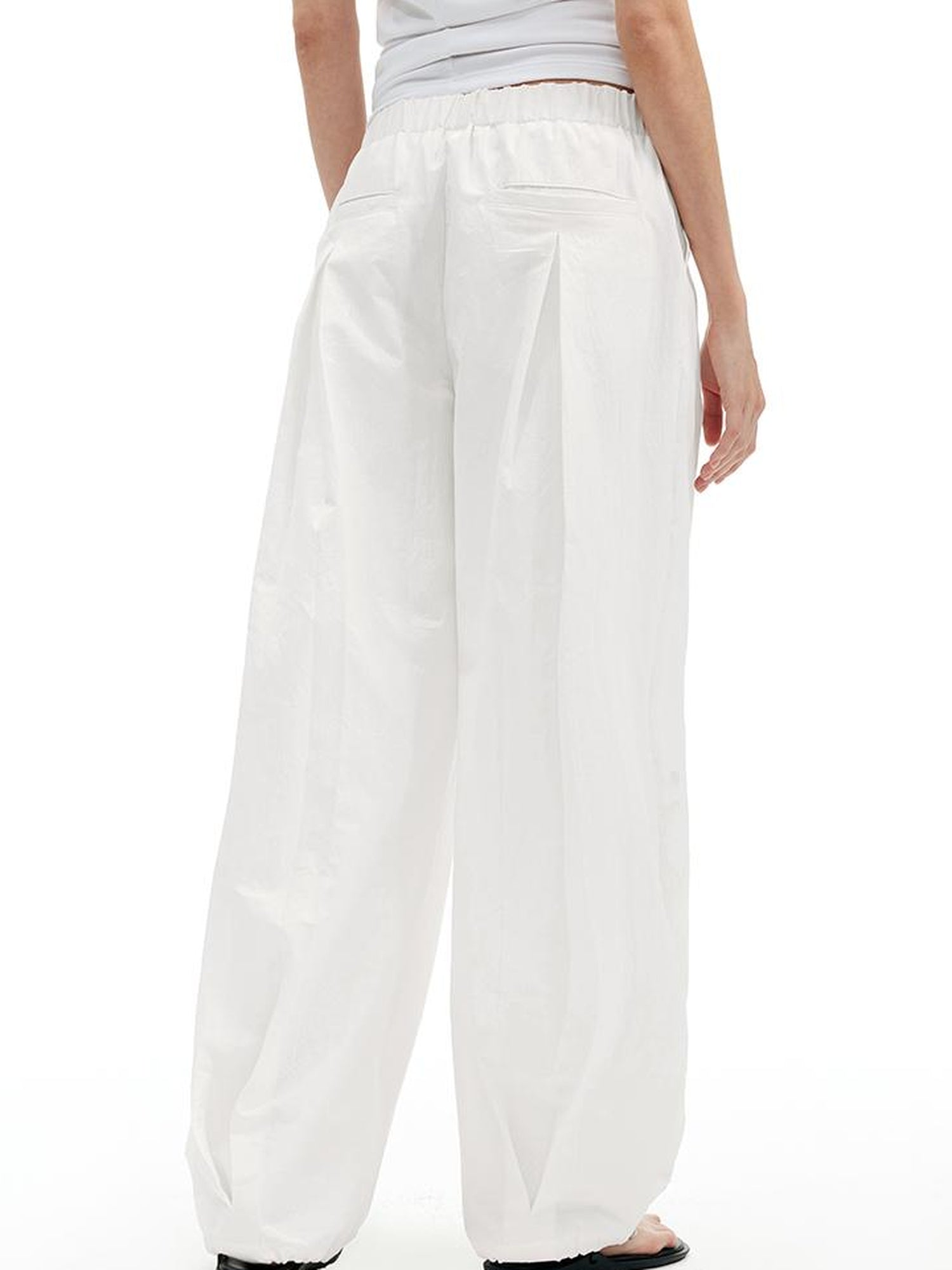 AFTADAWN Textured Pleat White Wide Leg Trousers