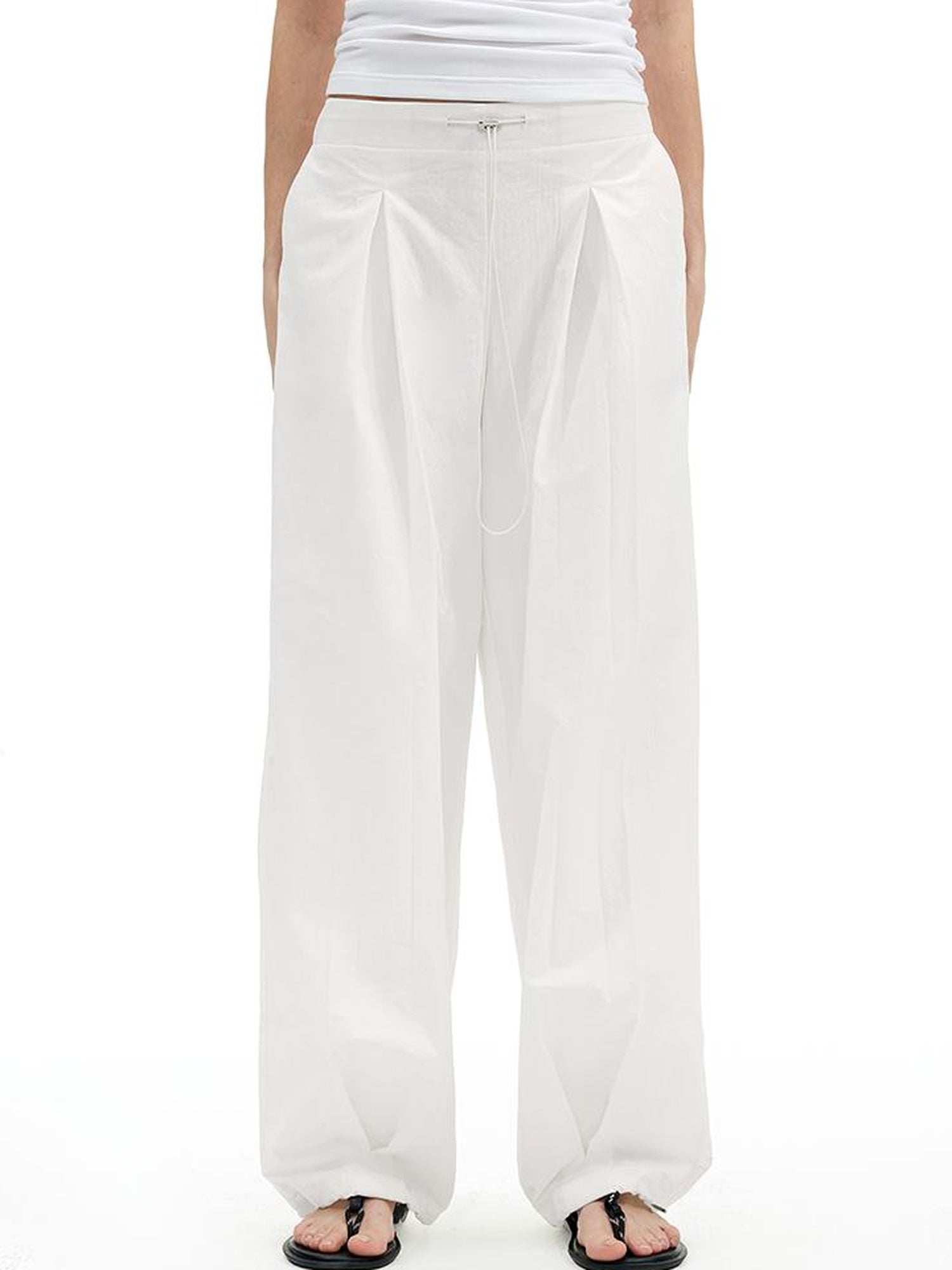 AFTADAWN Textured Pleat White Wide Leg Trousers