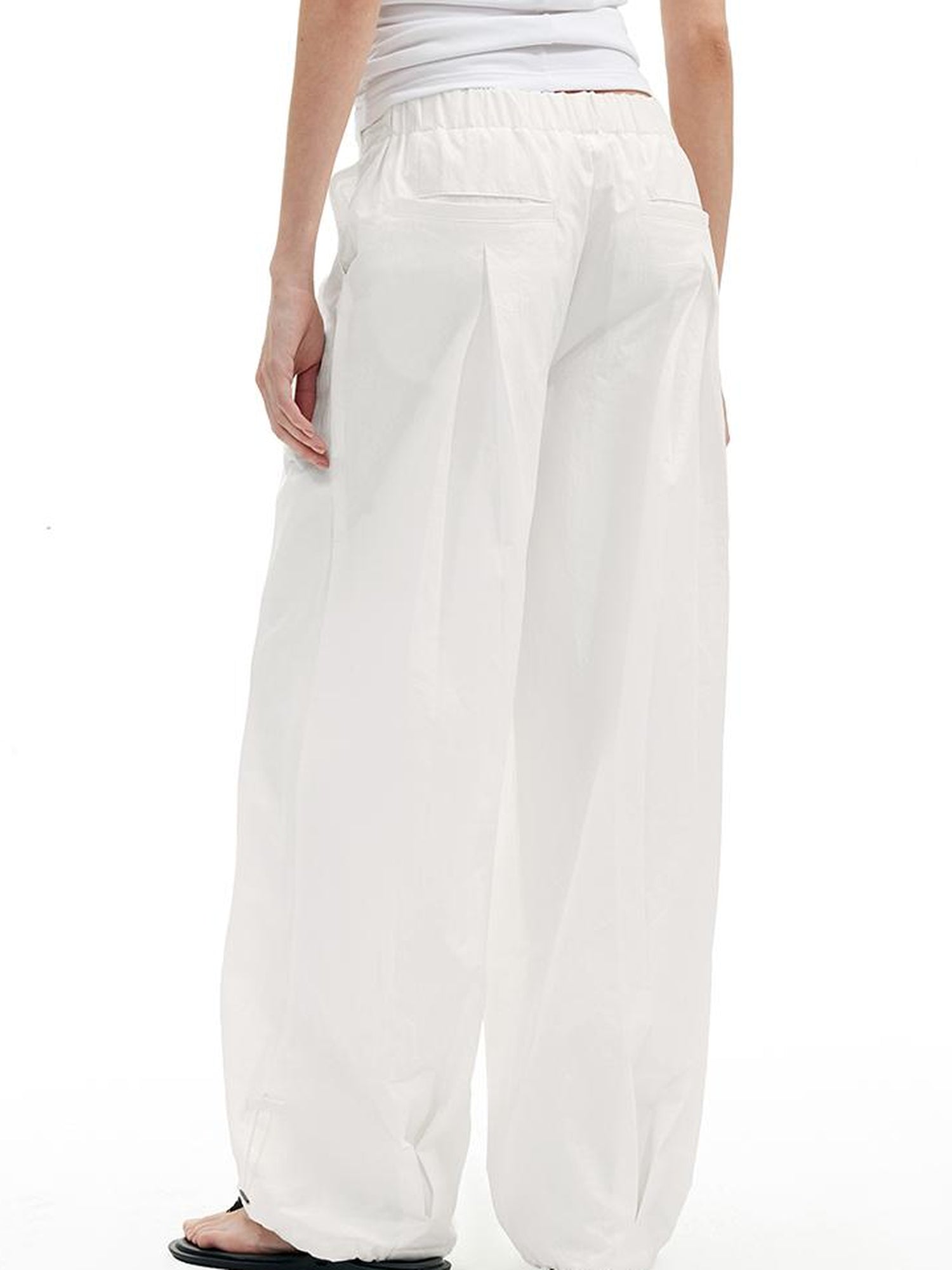 AFTADAWN Textured Pleat White Wide Leg Trousers