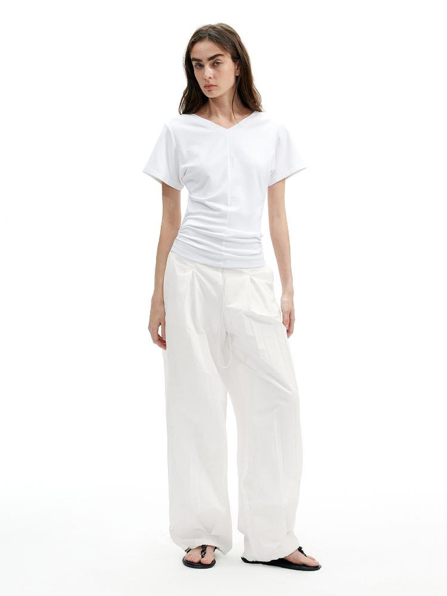AFTADAWN Textured Pleat White Wide Leg Trousers