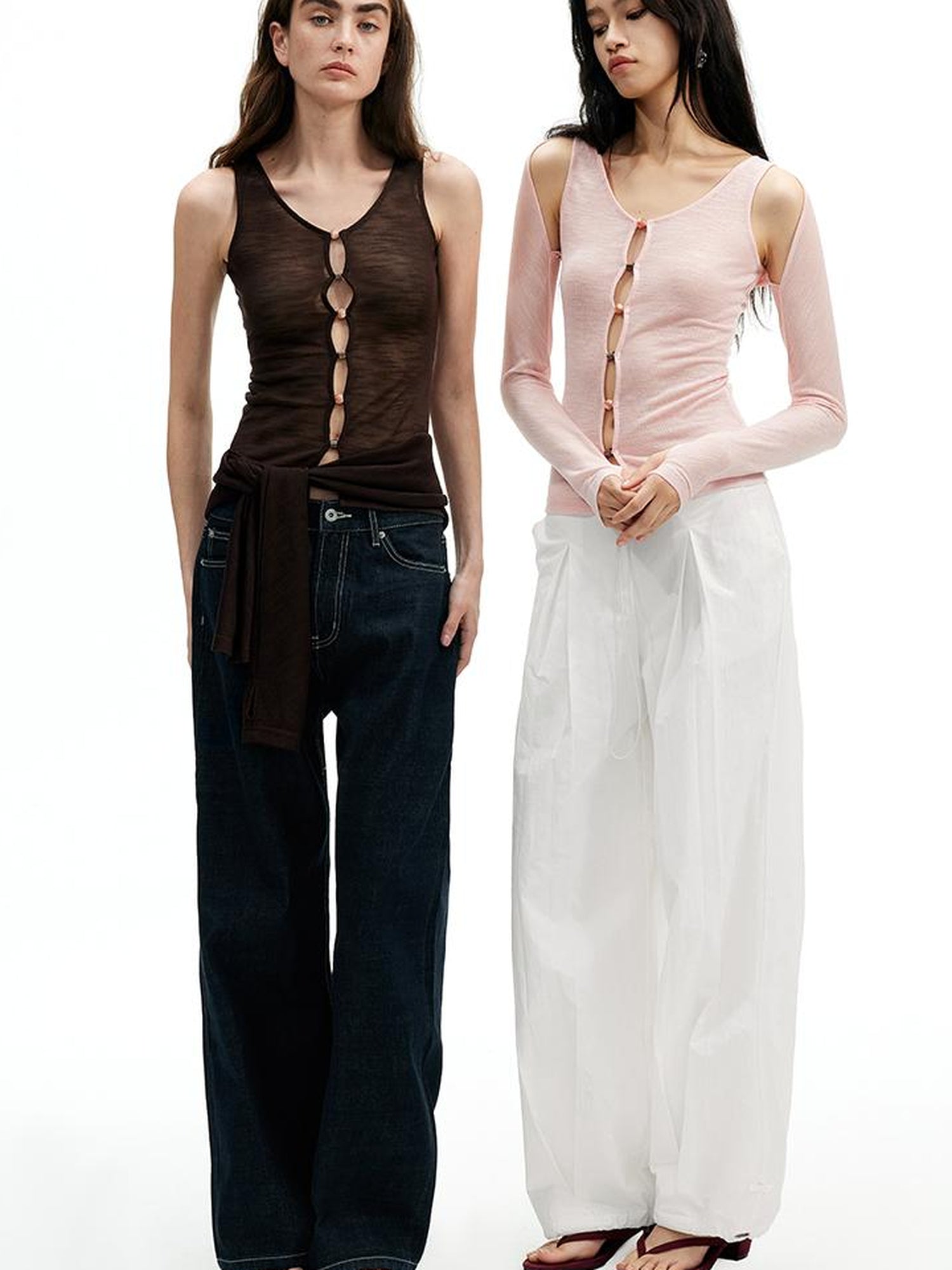 AFTADAWN Textured Pleat White Wide Leg Trousers