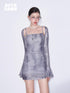 AFTADAWN Textured Print Elastic Mesh Slip Dress With Long Sleeve Overshirt Set