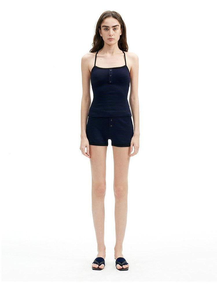 AFTADAWN Textured Striped Backless Racerback Women&