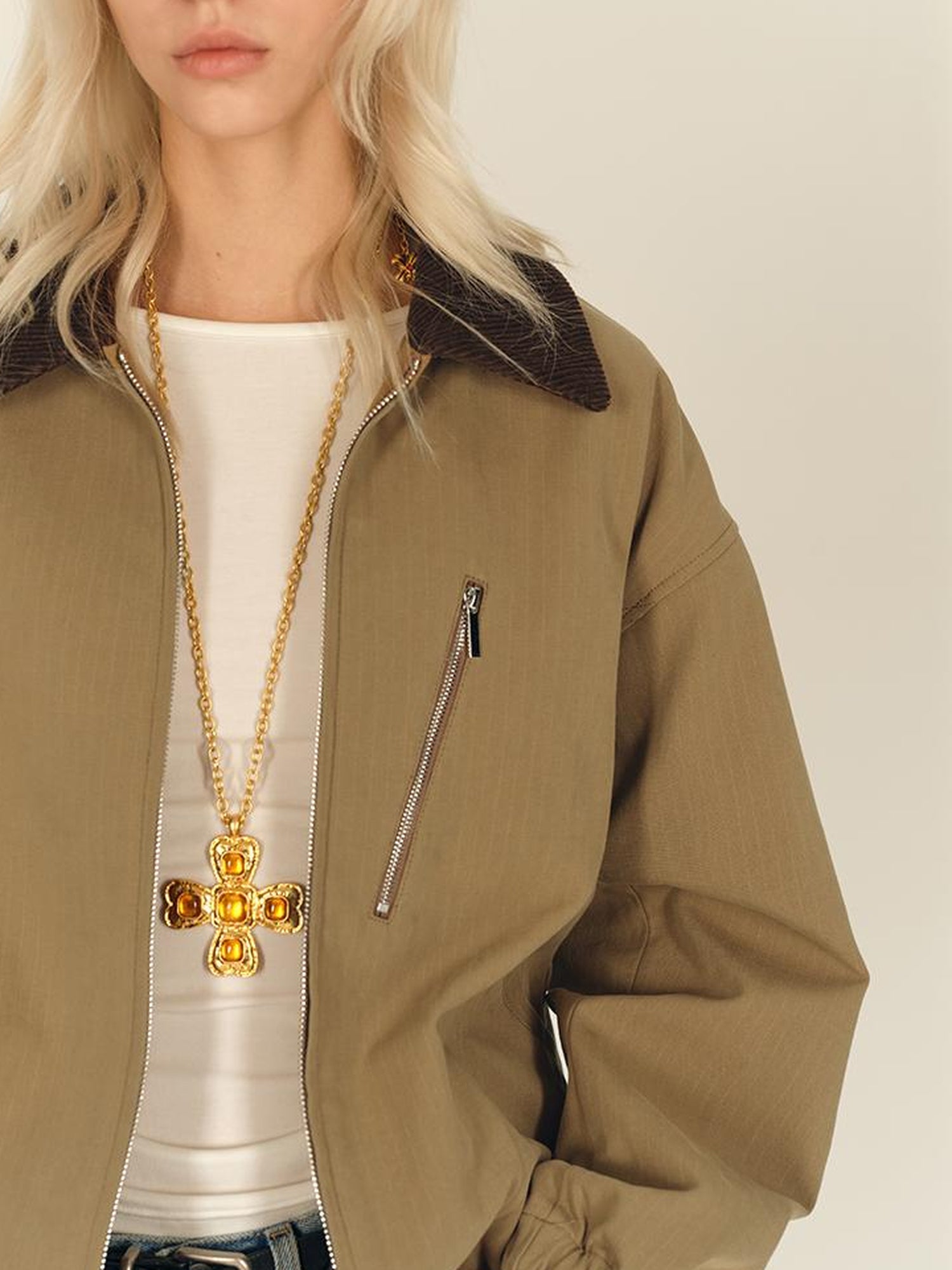 AFTADAWN Textured Twist Collar Zip Jacket