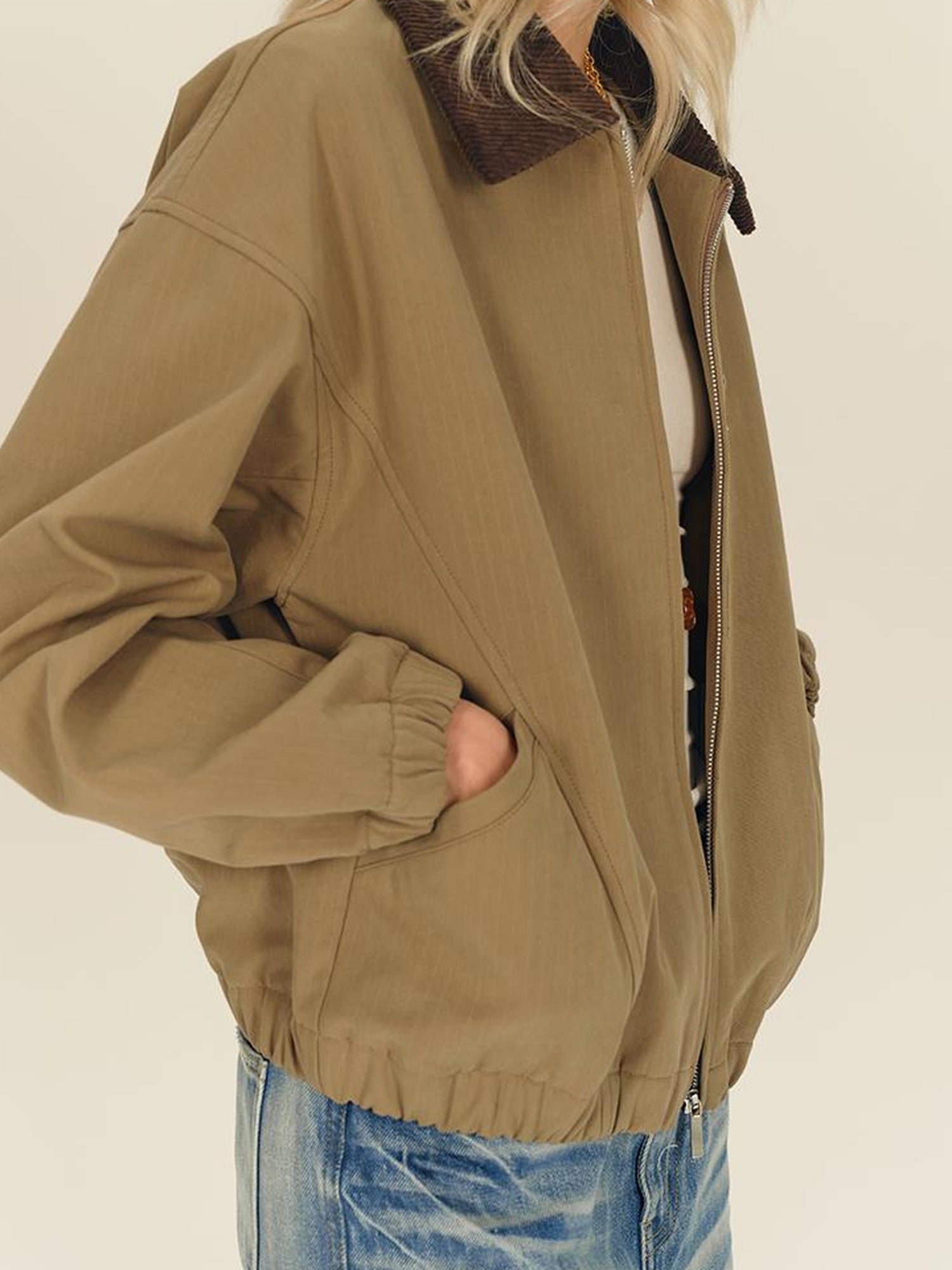 AFTADAWN Textured Twist Collar Zip Jacket