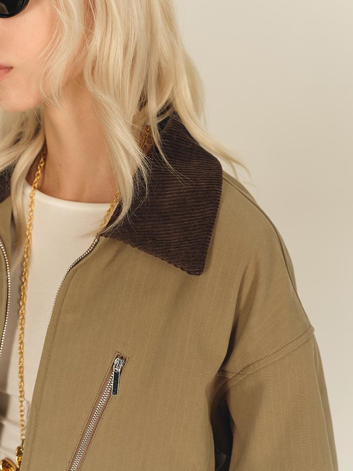 AFTADAWN Textured Twist Collar Zip Jacket