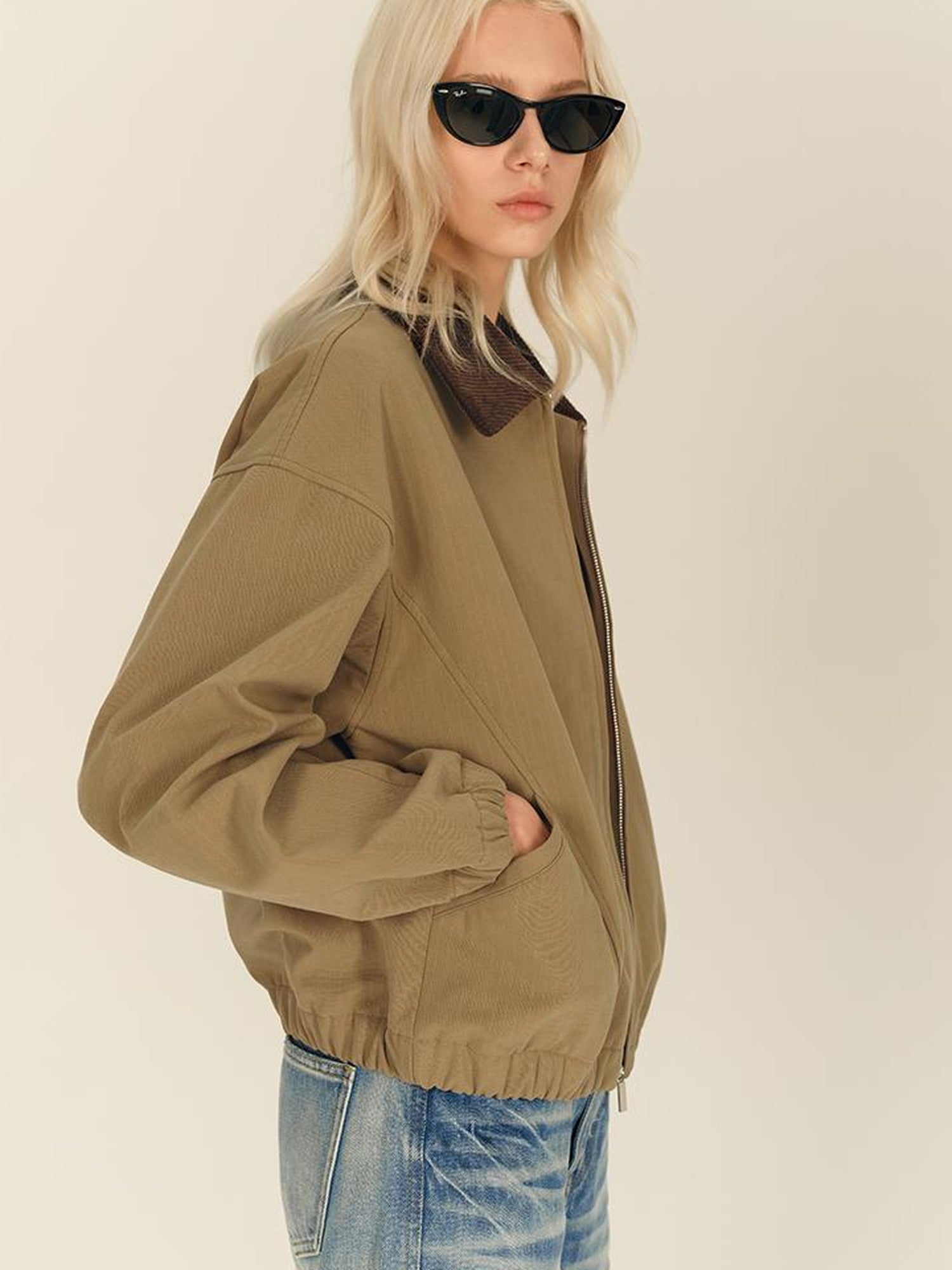 AFTADAWN Textured Twist Collar Zip Jacket