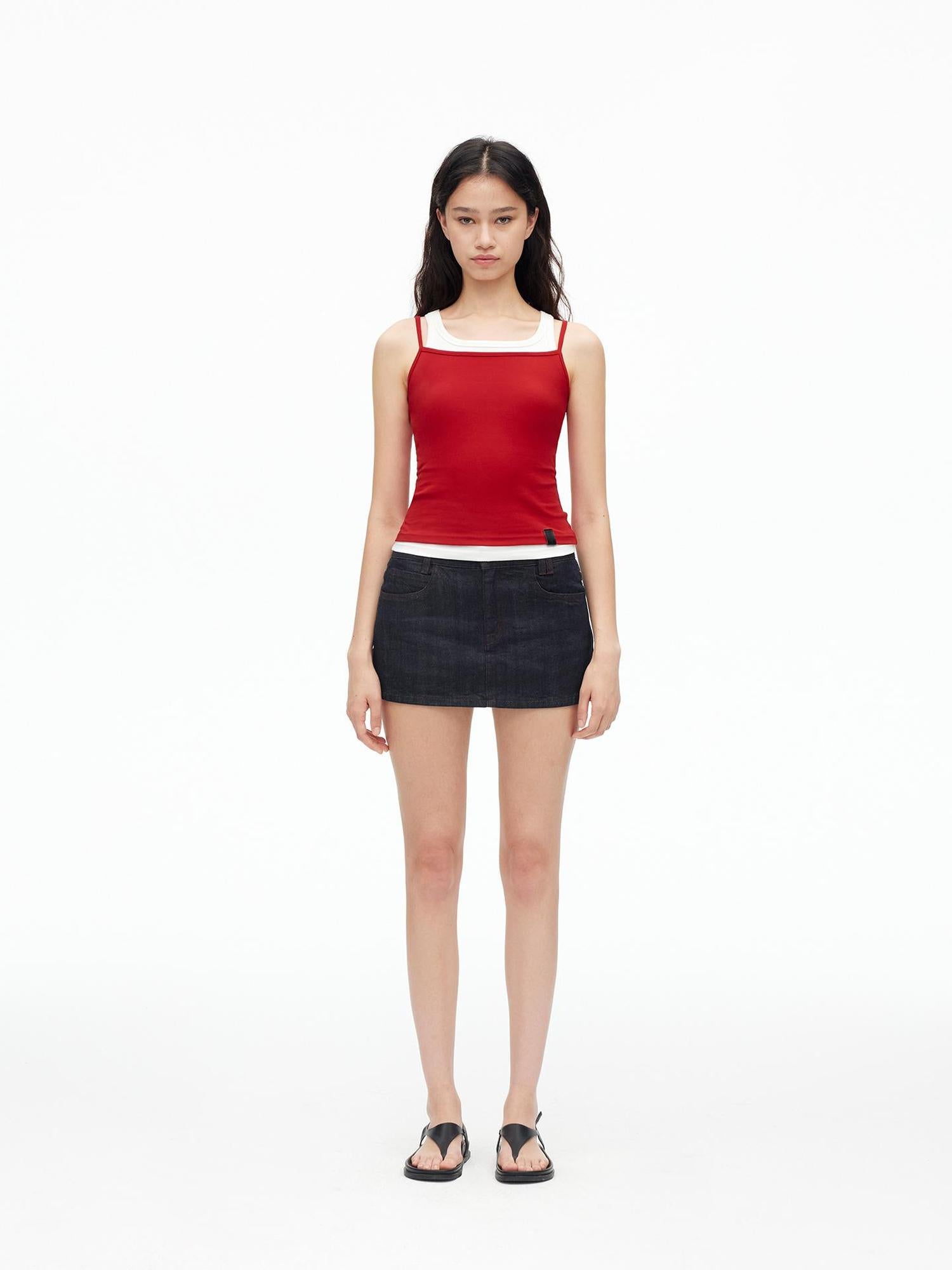 AFTADAWN Three Tone Combed Cotton Contrast Layered Slim Fit Cami Top