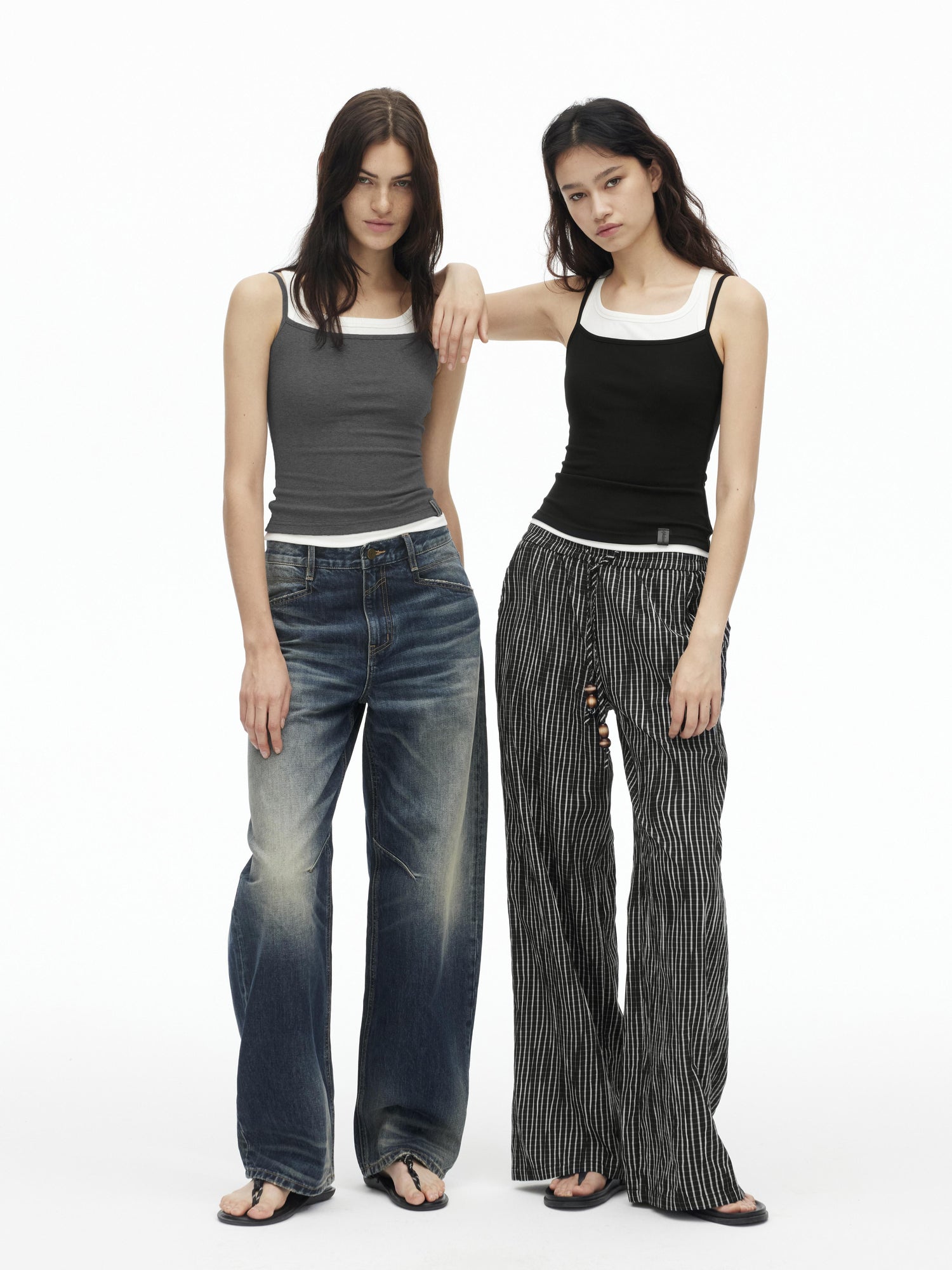 AFTADAWN Three Tone Combed Cotton Contrast Layered Slim Fit Cami Top