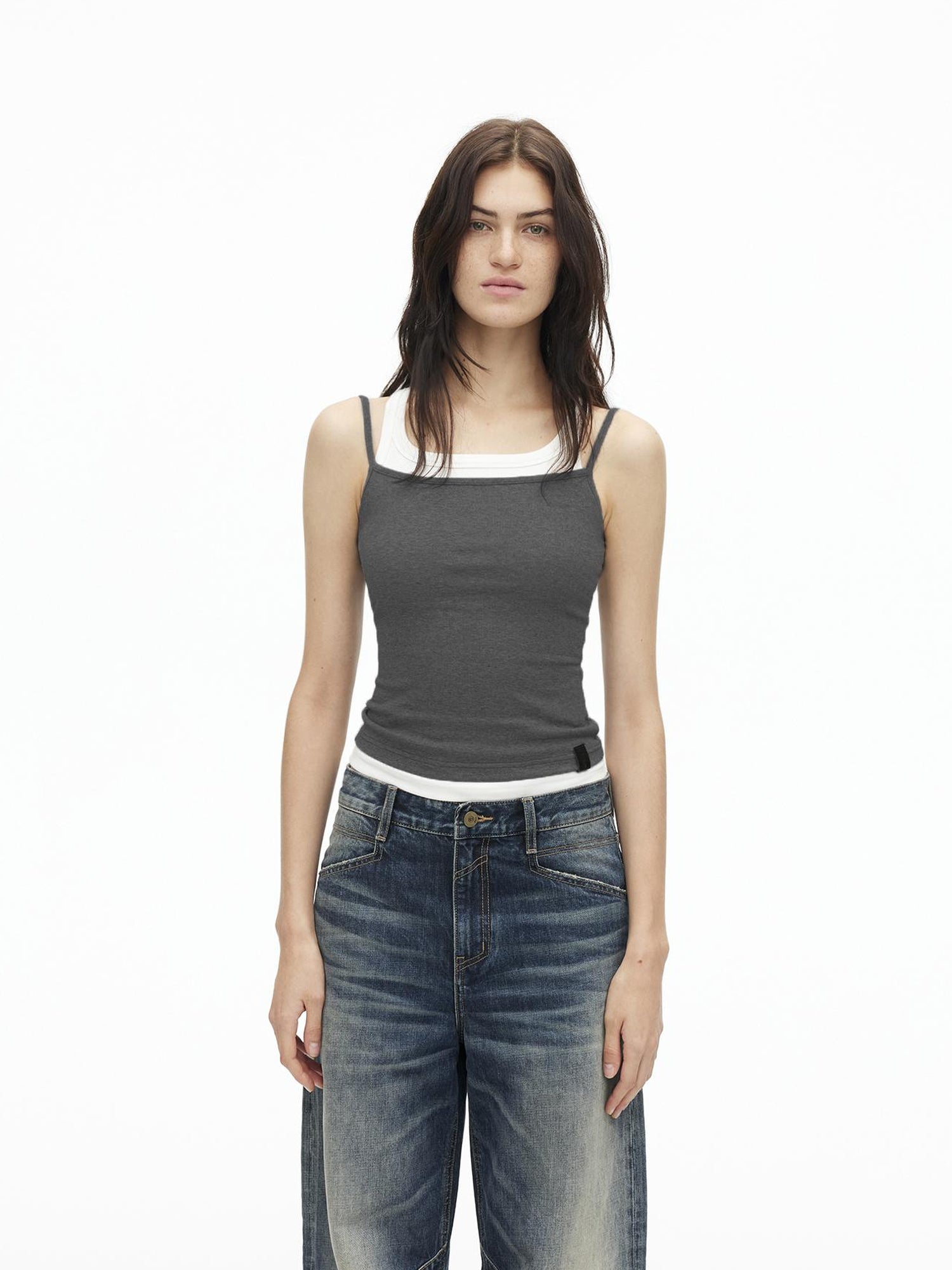 AFTADAWN Three Tone Combed Cotton Contrast Layered Slim Fit Cami Top