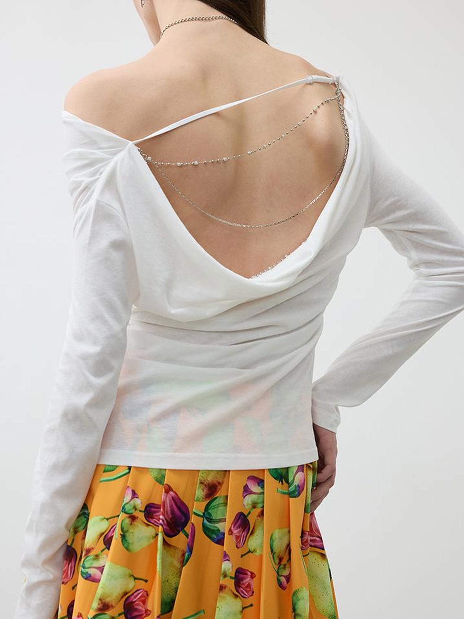 AFTADAWN Tropical Orange Print Heavy Pleated A Line Midi Skirt