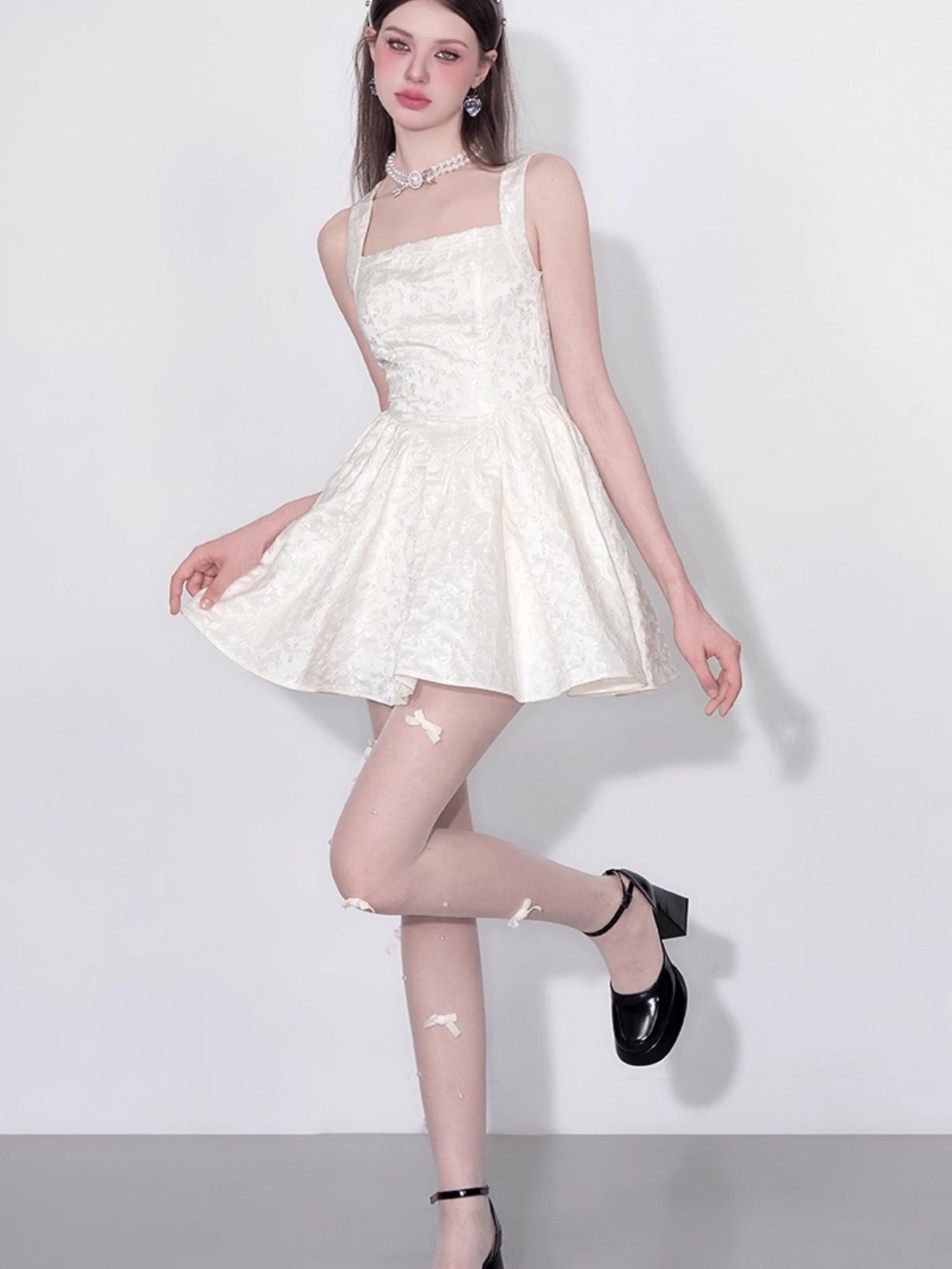 AFTADAWN Tulip Encounter Jacquard Slip Dress V-neck