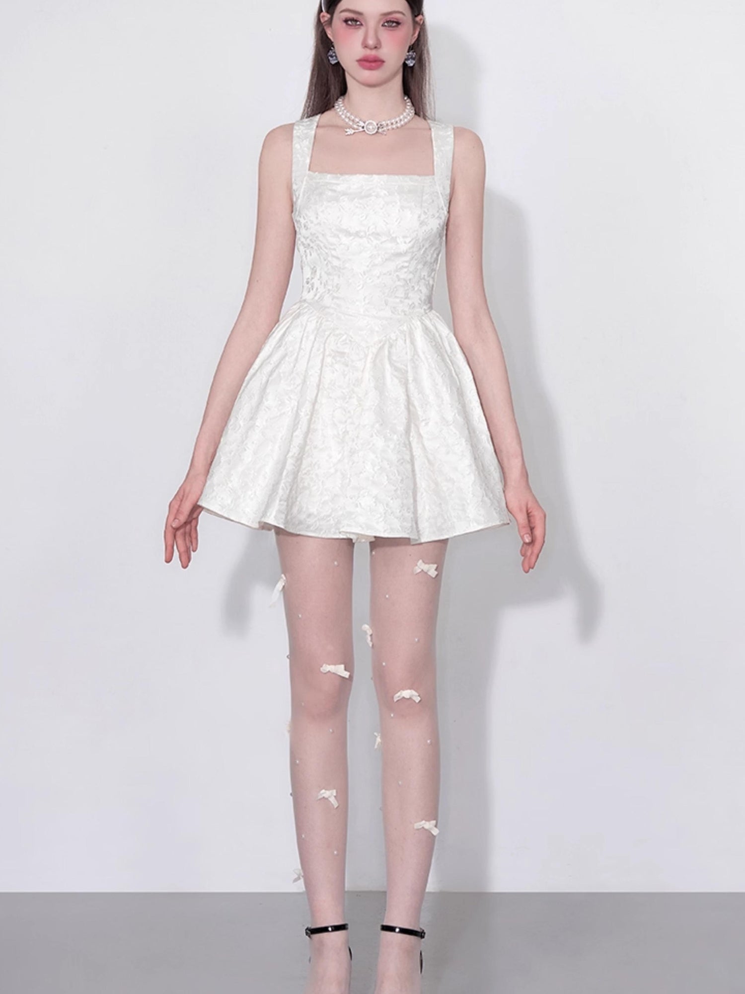 AFTADAWN Tulip Encounter Jacquard Slip Dress V-neck