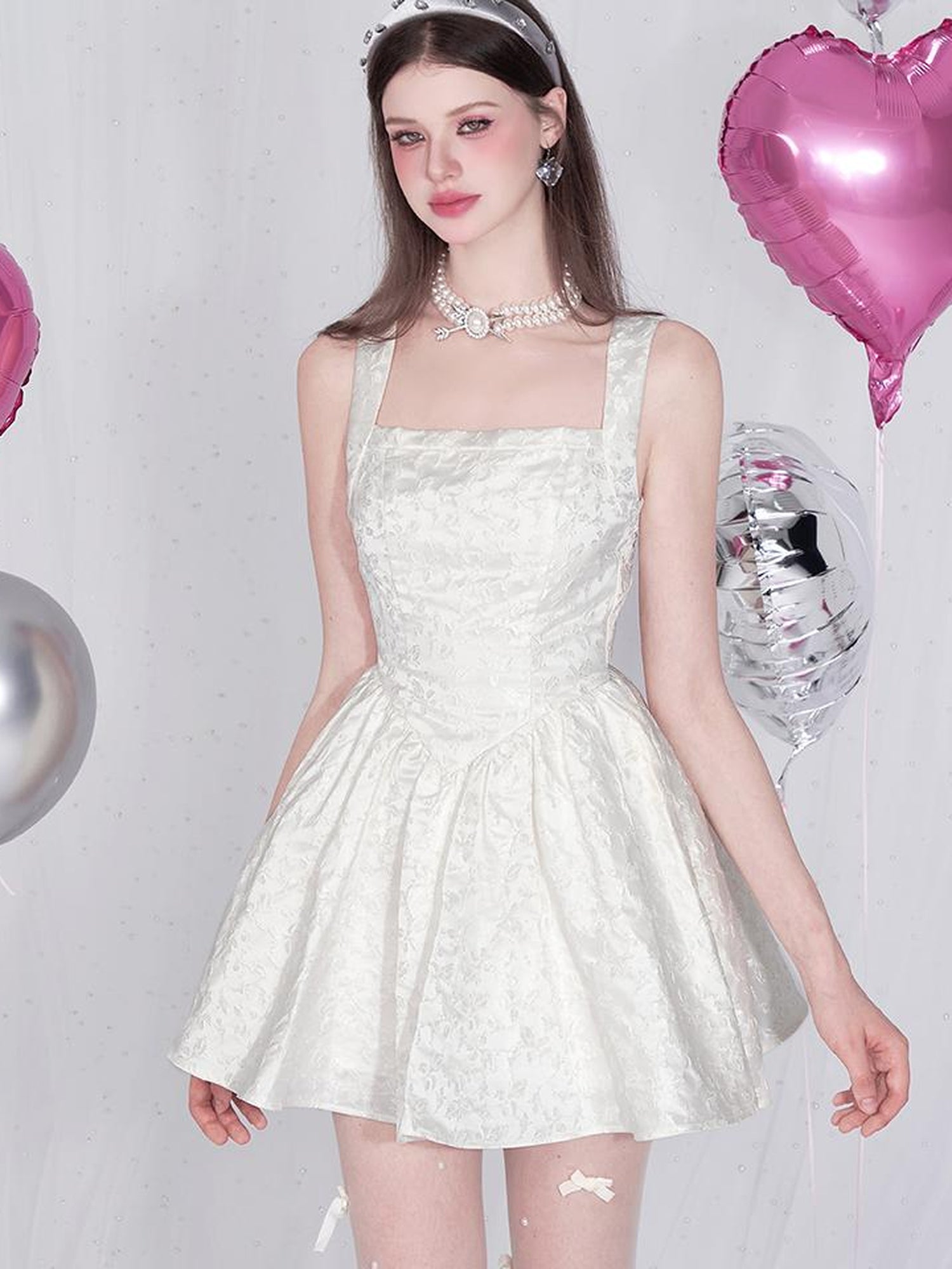 AFTADAWN Tulip Encounter Jacquard Slip Dress V-neck